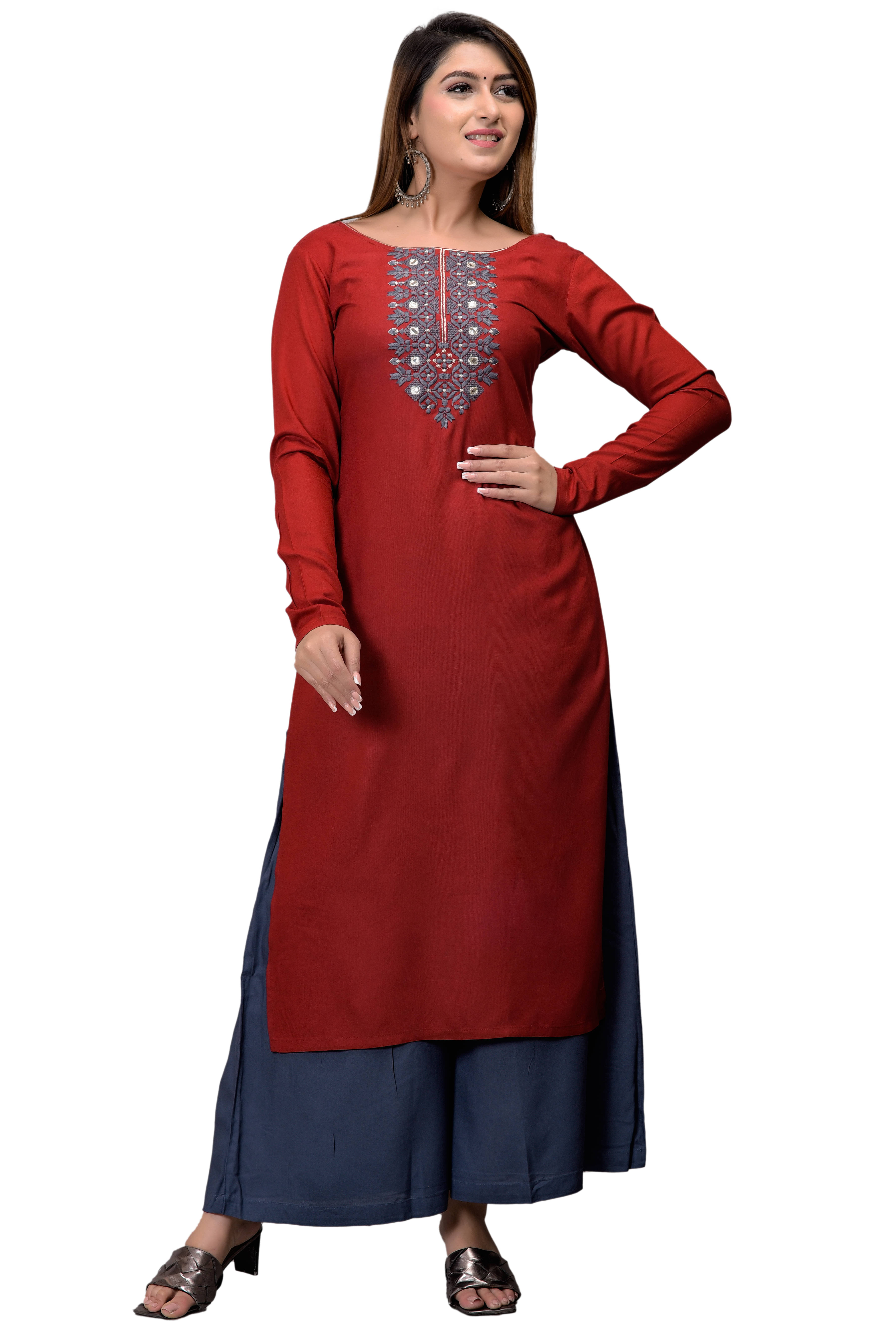     			Clothy N Wave Maroon Rayon Straight Kurti