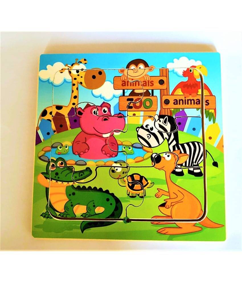     			Peters  Pence Wooden Multi-Color  Small Board  ZOO ANIMALS  PUZZLE  FOR KIDS