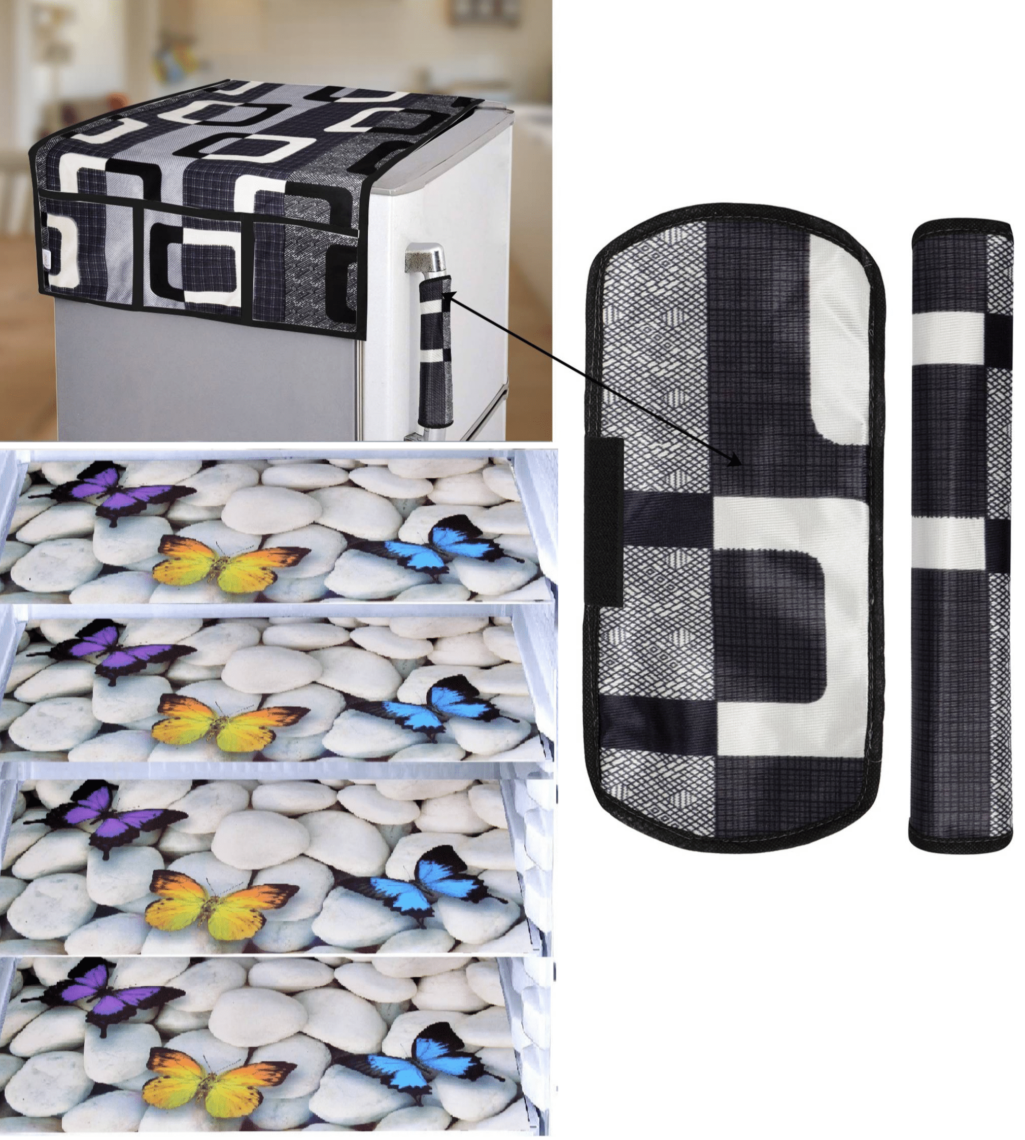     			Shaphio Set of 7 Polyester Black Fridge Top Cover