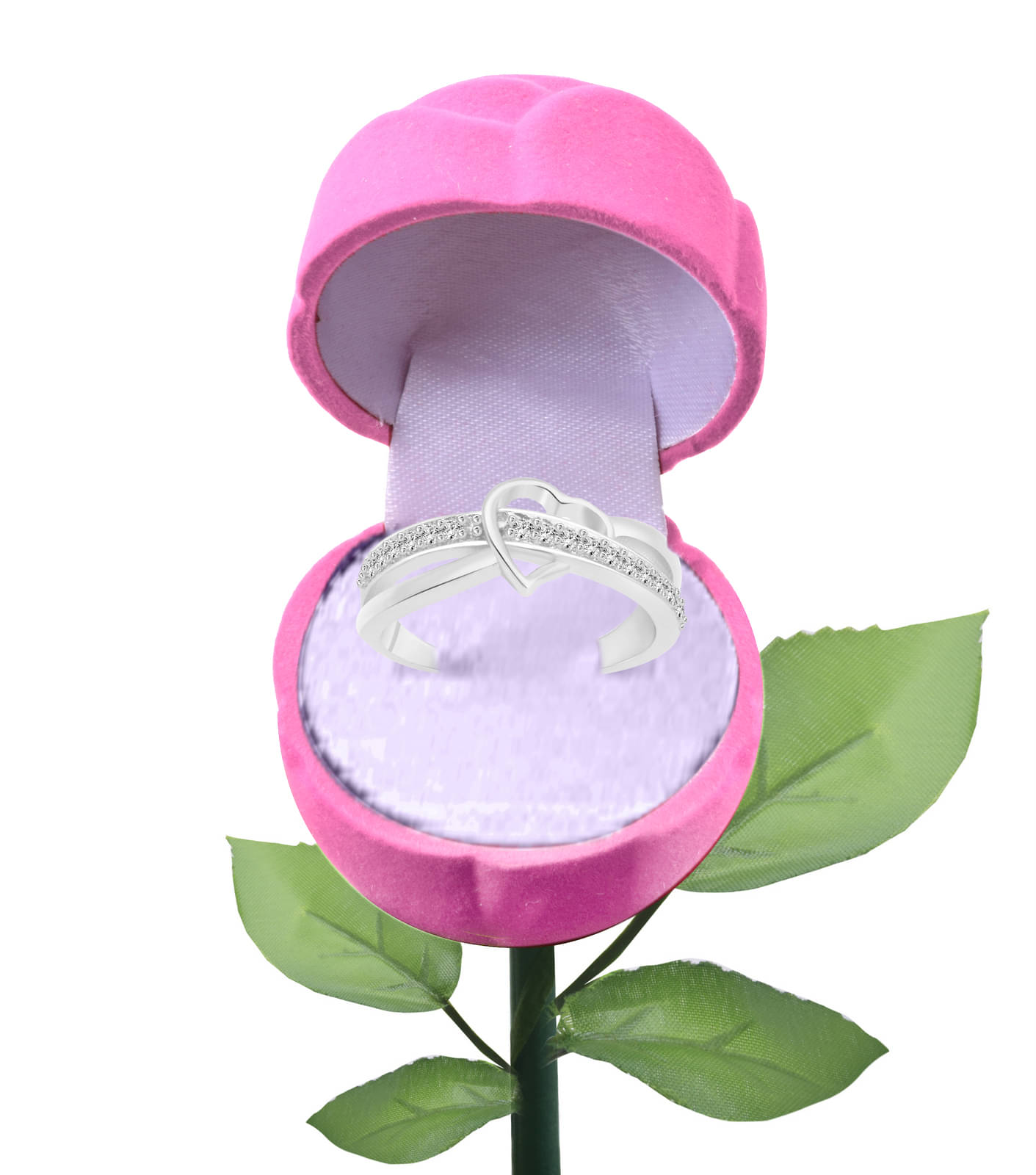     			Vighnaharta Love Propose CZ Rhodium Plated Alloy Ring with Pink ROSE Ring Box Valentine Rose pink Rose Box cz american Diamond for girlfriend Rose plastic rose for women and girls
