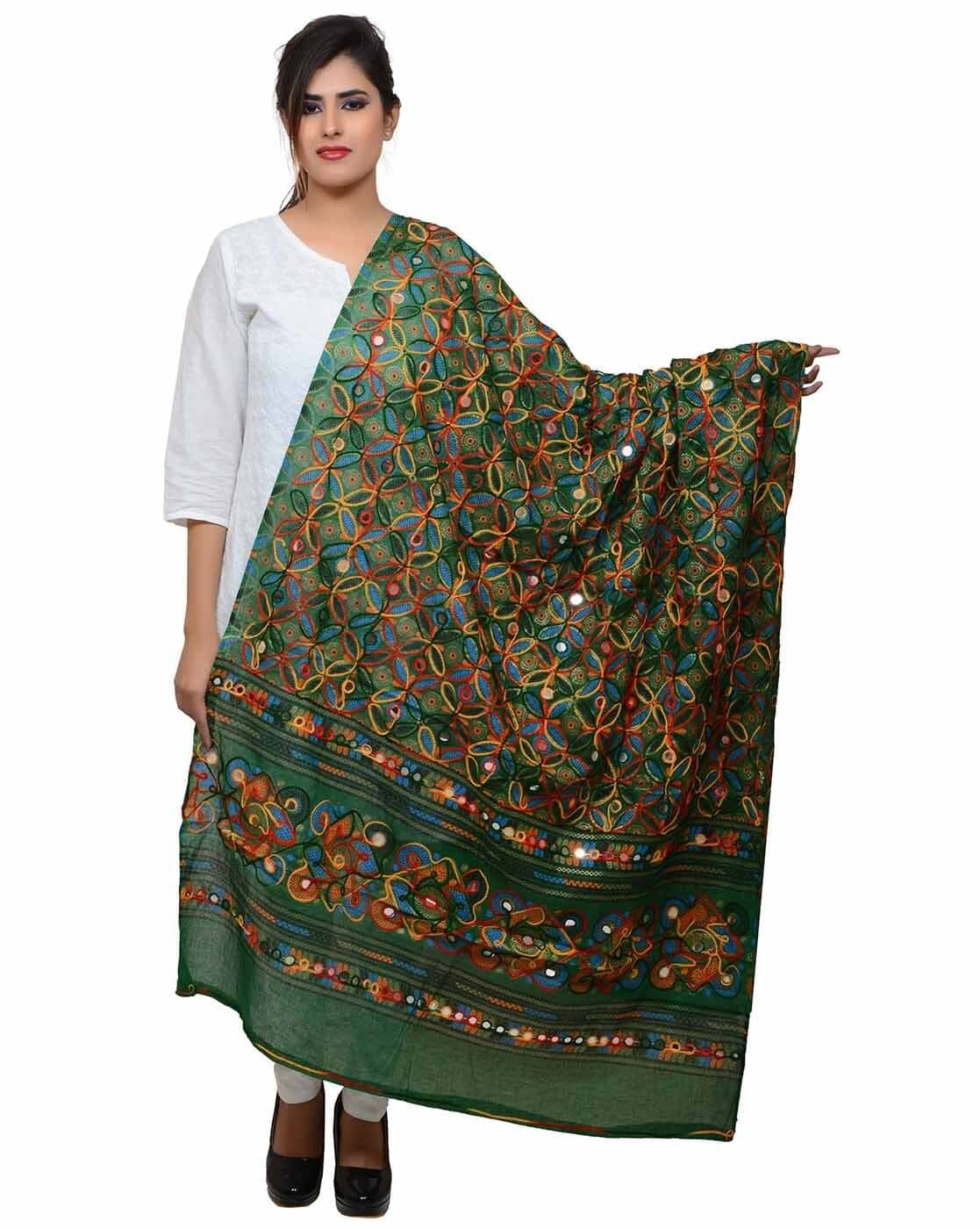 Apratim Green Cotton Phulkari Dupatta - Single     			Apratim Green Cotton Phulkari Dupatta - Single