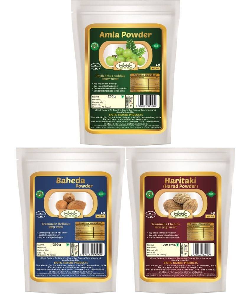 Biotic Amla, Harad & Baheda - 600 gms (200g each) Triphla Powder 600 gm Pack of 3 Biotic Amla, Harad & Baheda - 600 gms (200g each) Triphla Powder 600 gm Pack of 3
