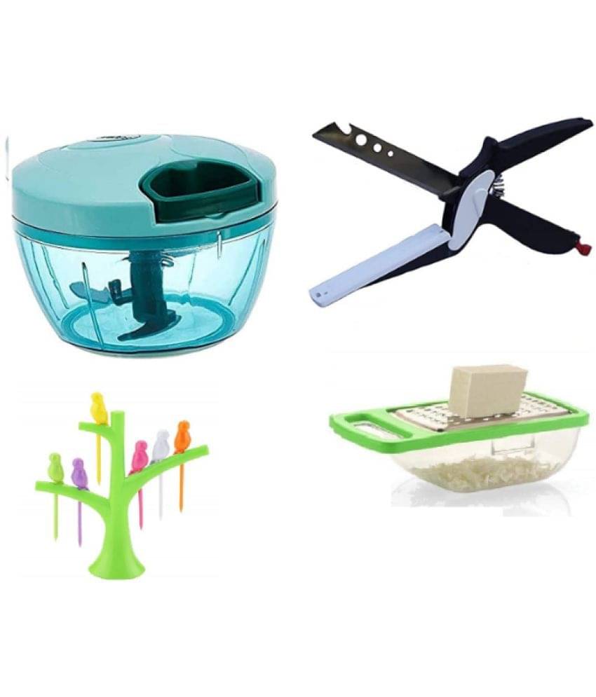 Blooms Mall Combo of Handy Chopper Stainless, Cheese & Garlic Grater,Plastic Fruit Fork Set with Stand and Vegetable Clever Cutter Blooms Mall Combo of Handy Chopper Stainless, Cheese & Garlic Grater,Plastic Fruit Fork Set with Stand and Vegetable Clever Cutter