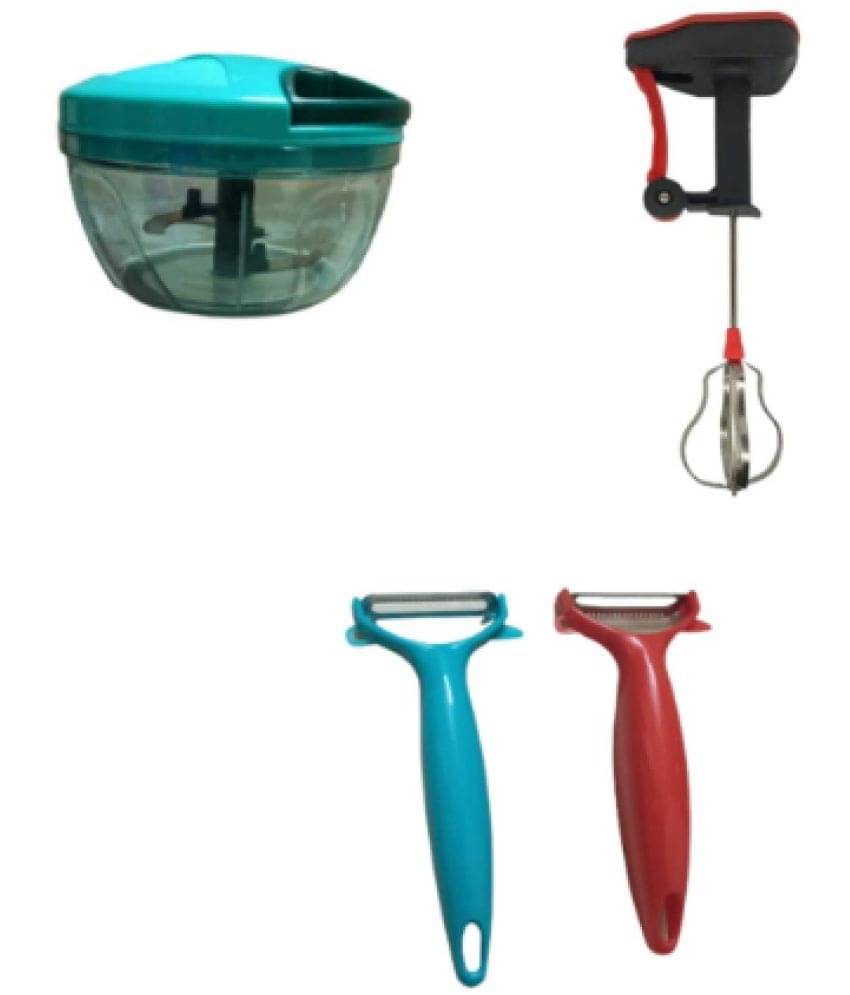     			Blooms Mall Combo of Plastic Hand Blender +Mini &Quick Vegetable Chopper with 2 Peeler Combo Set (Pack of 4)