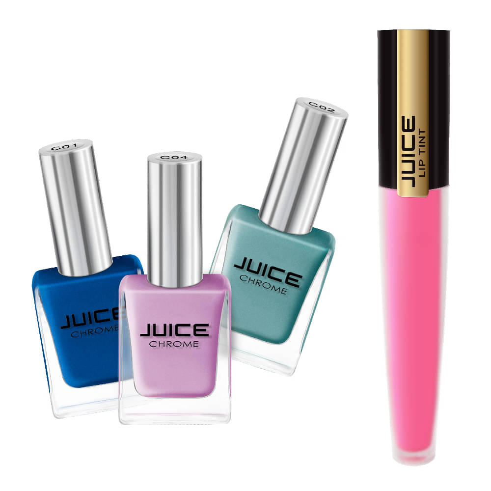     			Juice TEAL BLUE,LAVENDER,FUCHSIA FANTASY Nail Polish C01,C02,C04,M-04 Multi Glossy Pack of 4 37 mL