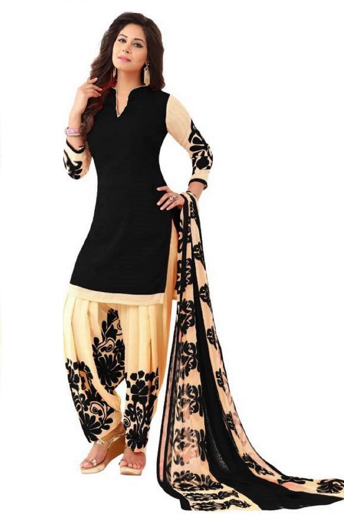 Reya Black Crepe Unstitched Dress Material - - Unstitched Fabrics | Buy online on ZillyBuy