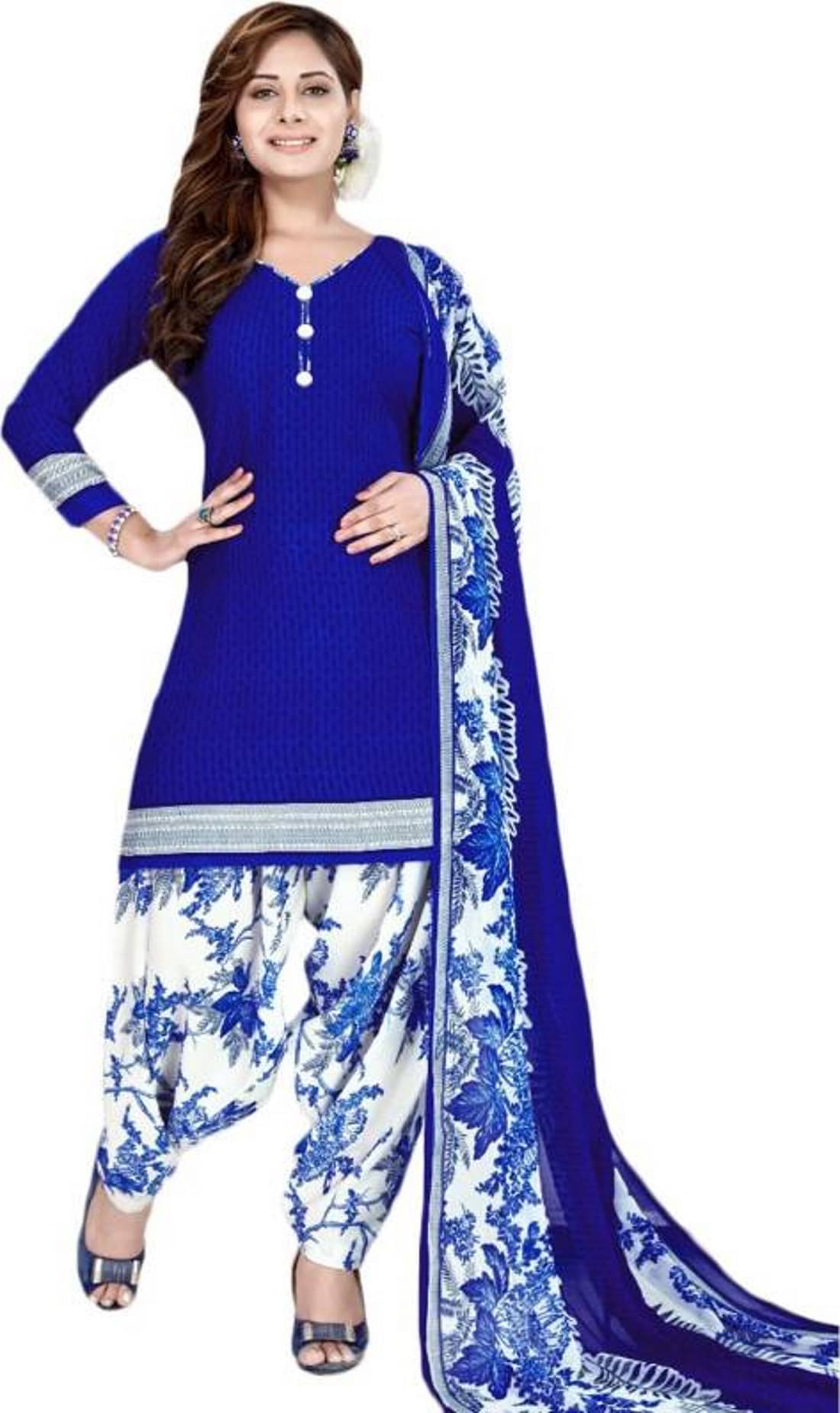 Reya Blue Crepe Unstitched Dress Material - Reya Blue Crepe Unstitched Dress Material -