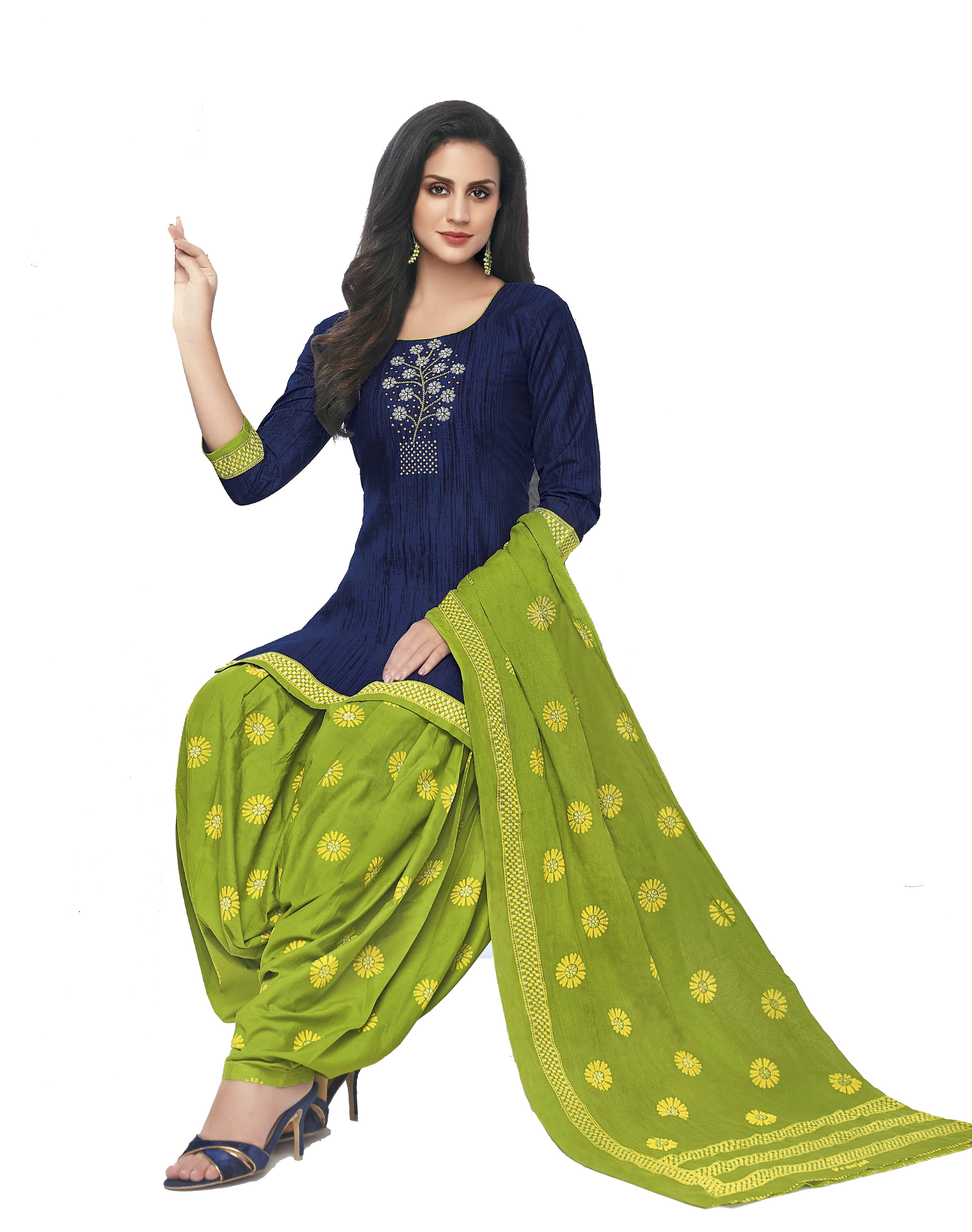 Reya Blue Crepe Unstitched Dress Material - - Unstitched Fabrics | Buy online on ZillyBuy
