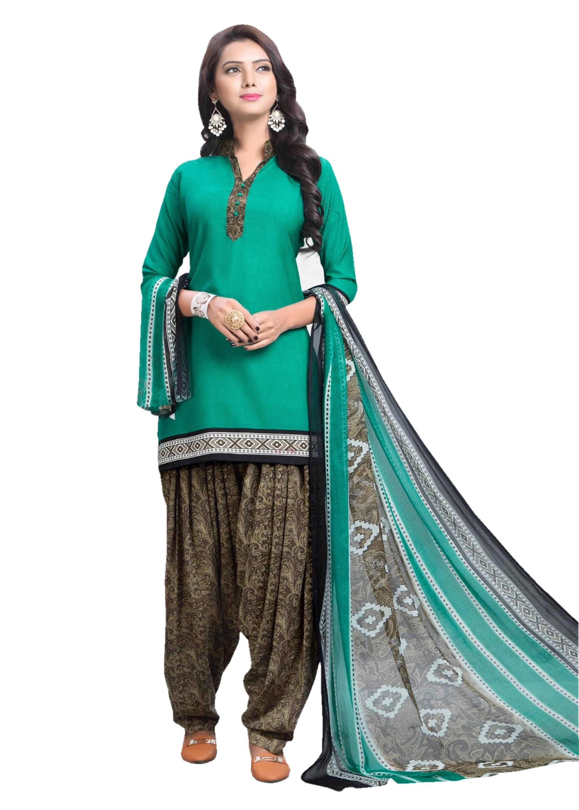 Reya Green Crepe Unstitched Dress Material - Reya Green Crepe Unstitched Dress Material -