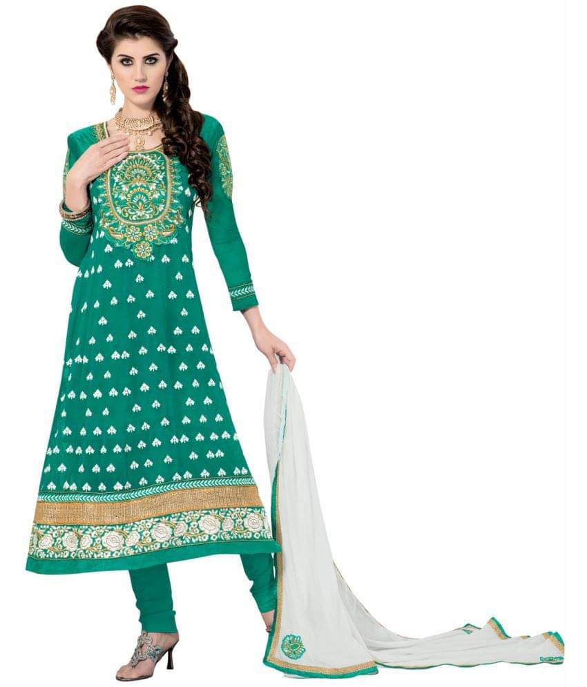 Reya Green Georgette Unstitched Dress Material -     			Reya Green Georgette Unstitched Dress Material -