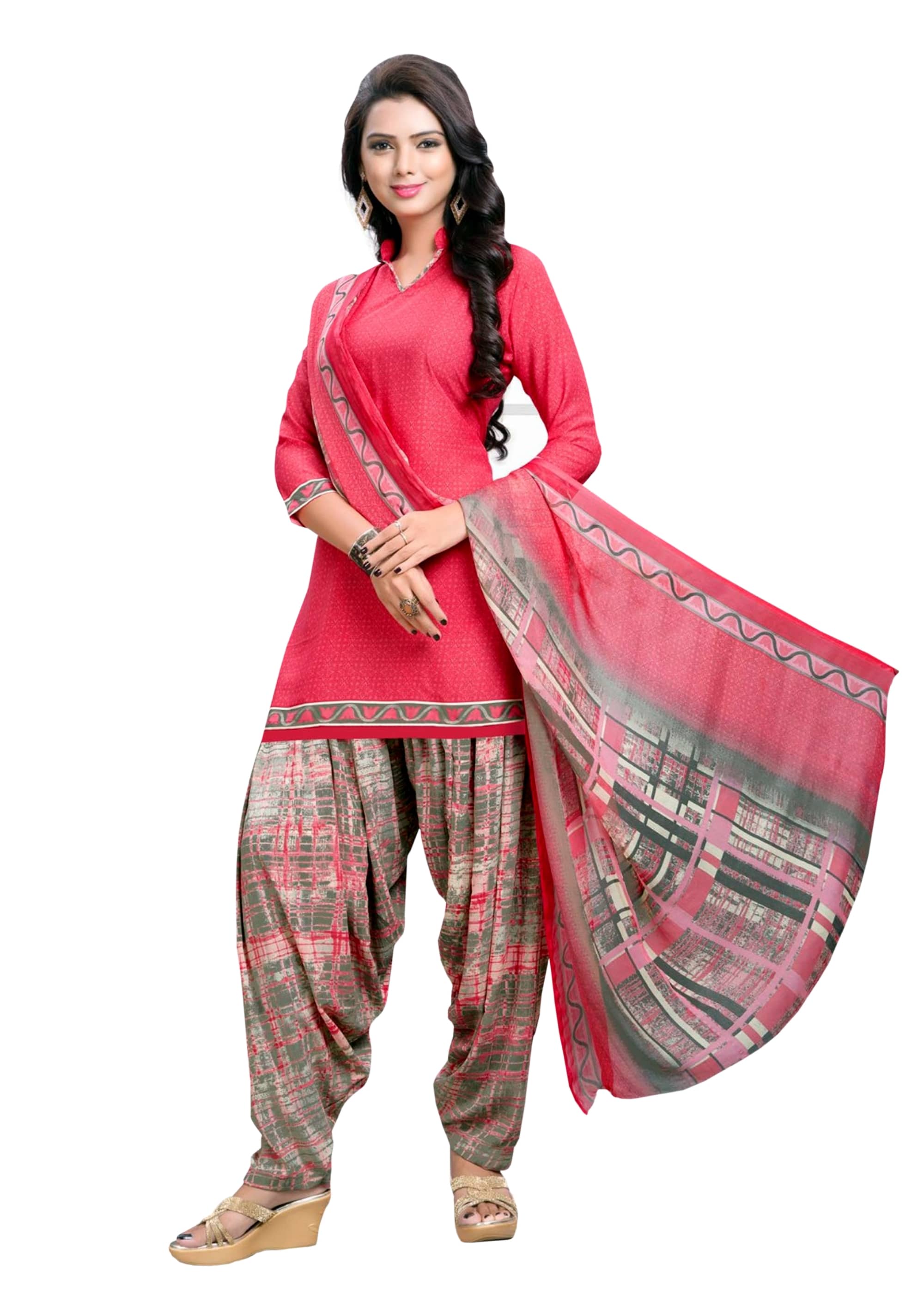 Reya Pink Crepe Unstitched Dress Material - - Unstitched Fabrics | Buy online on ZillyBuy