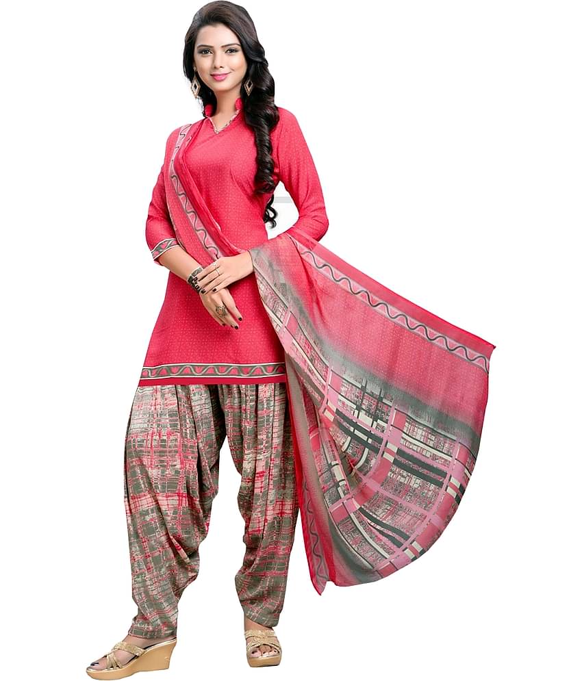 Reya Pink Crepe Unstitched Dress Material -