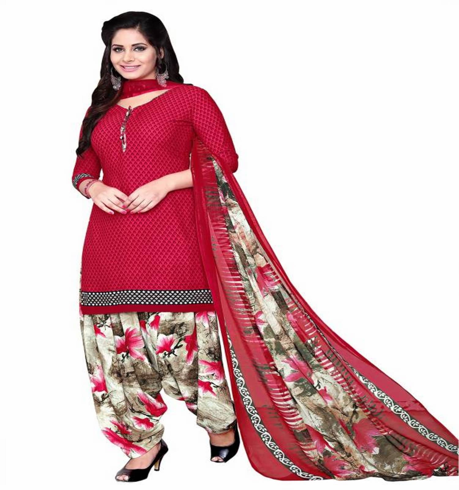 Reya Pink Crepe Unstitched Dress Material - - Unstitched Fabrics | Buy online on ZillyBuy