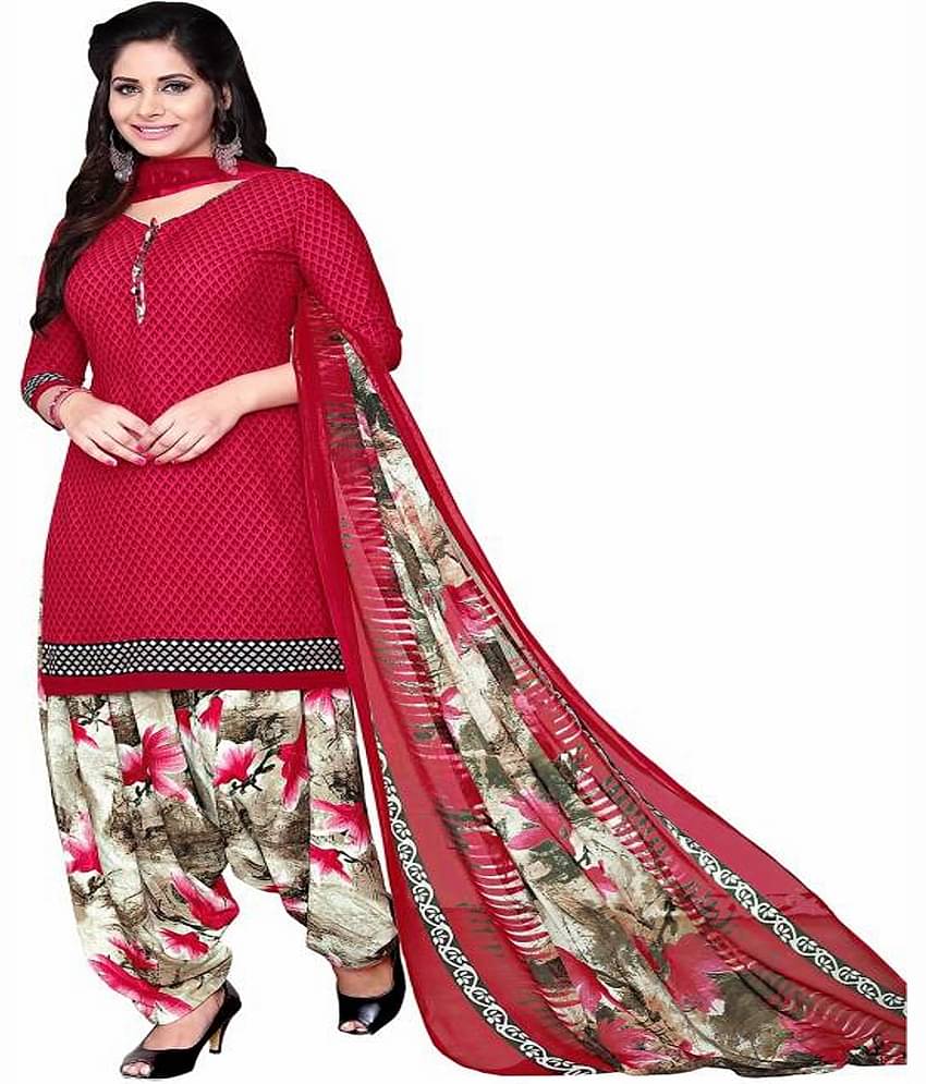 Reya Pink Crepe Unstitched Dress Material -