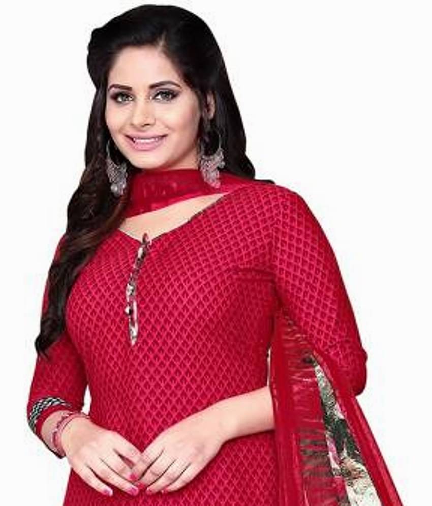 Reya Pink Crepe Unstitched Dress Material -