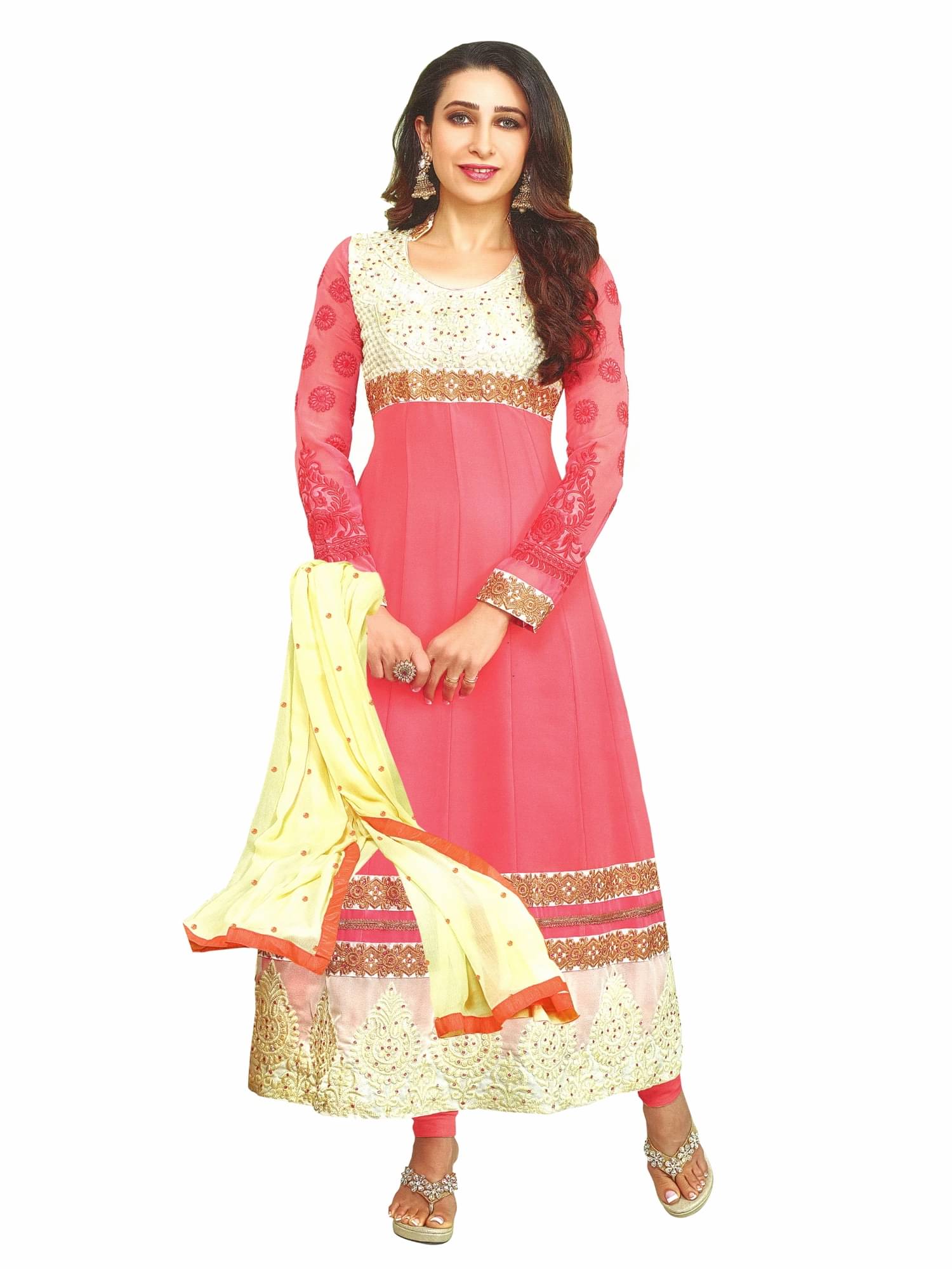 Reya Pink Georgette Unstitched Dress Material -     			Reya Pink Georgette Unstitched Dress Material -