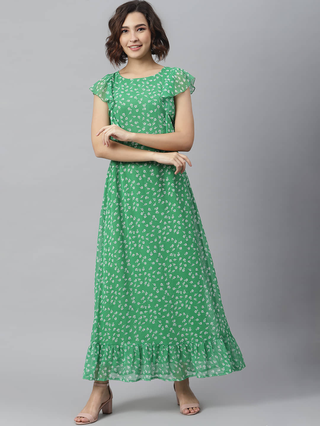 StyleStone Women Chiffon Fit & Flare Dress ( Green )