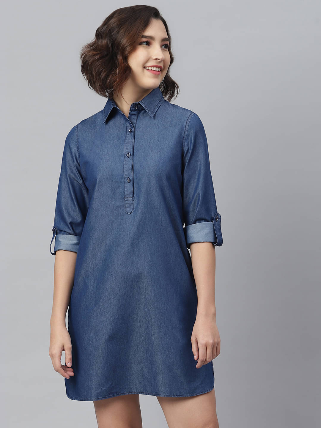     			StyleStone Women Denim Shirt Dress ( Navy )