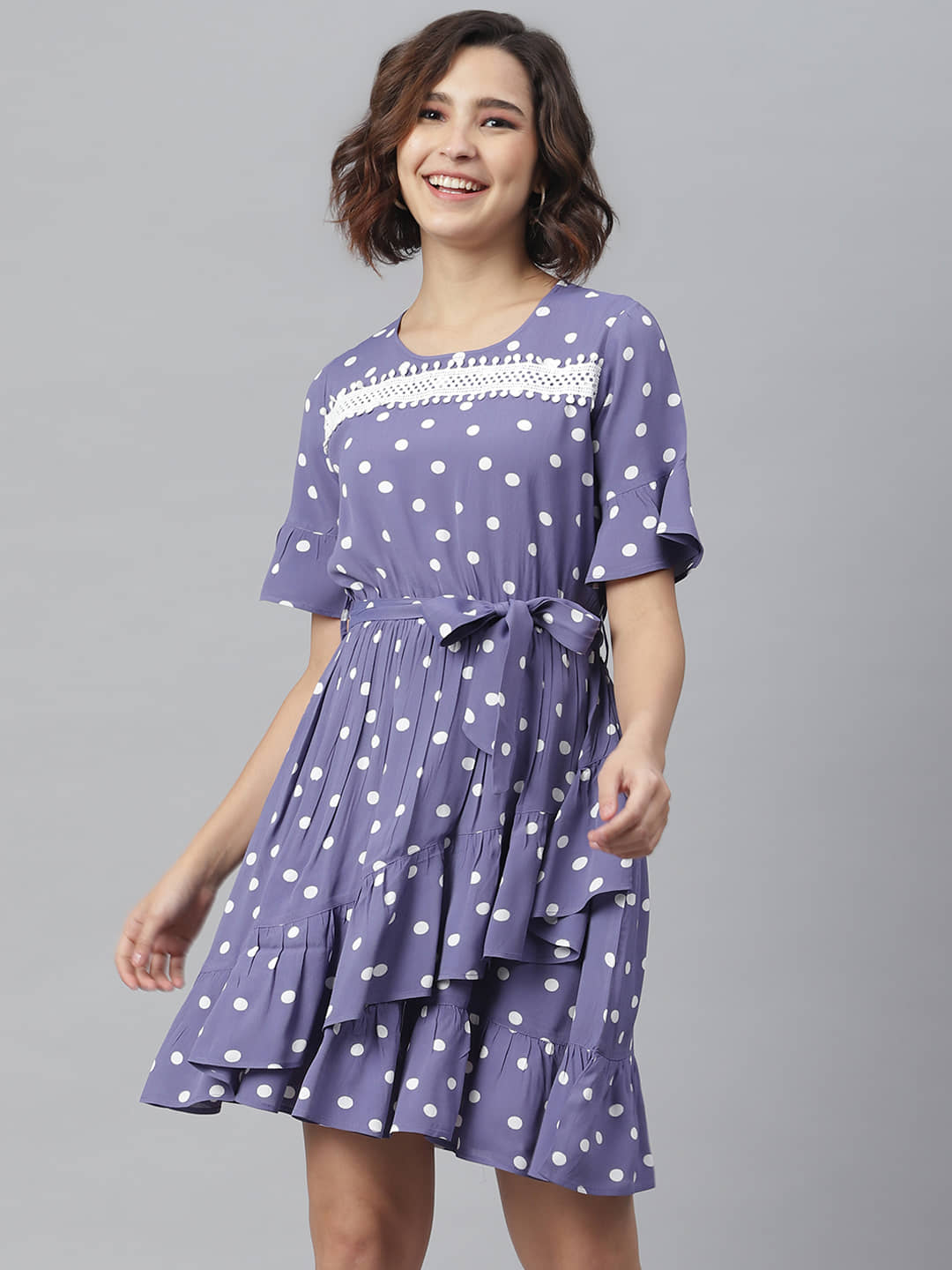 StyleStone Women Polyester Fit & Flare Dress ( Blue )