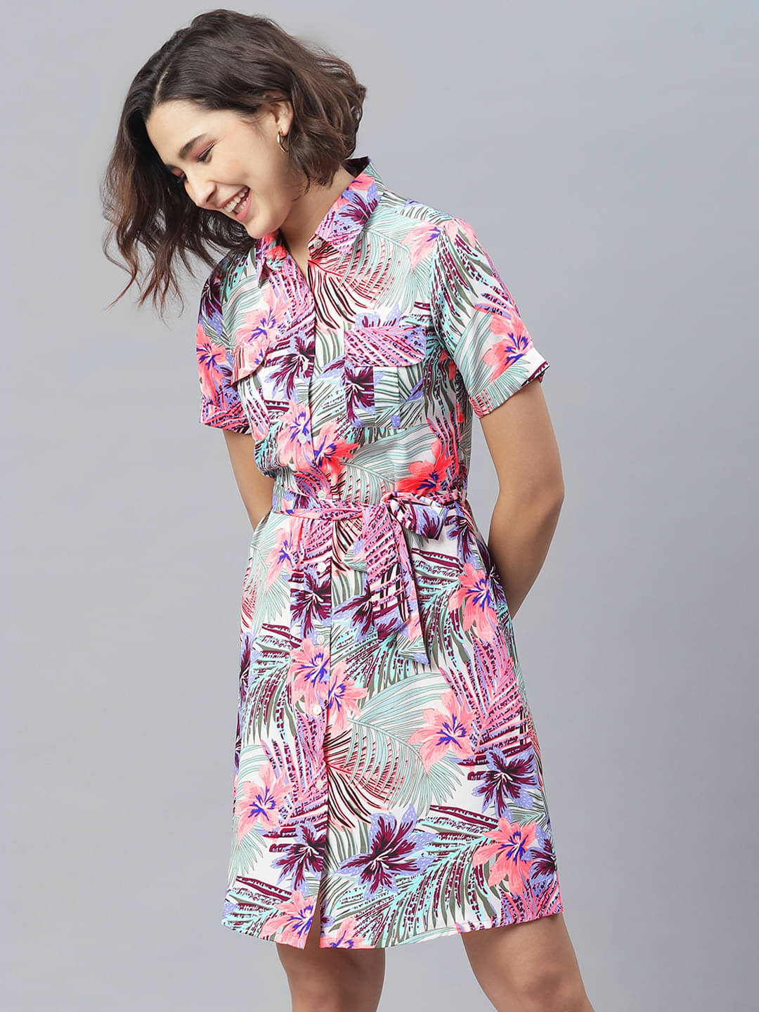 StyleStone Women Polyester Shirt Dress ( Pink ) StyleStone Women Polyester Shirt Dress ( Pink )