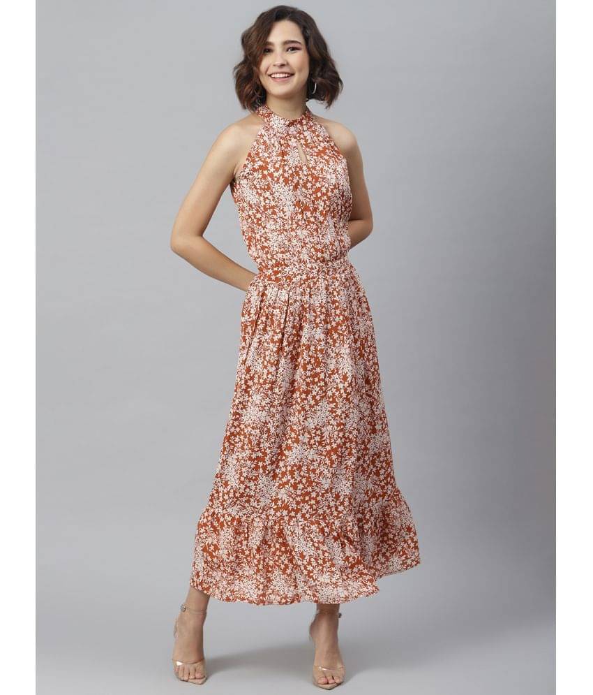 StyleStone Women Polyester Fit & Flare Dress ( Rust ) StyleStone Women Polyester Fit & Flare Dress ( Rust )