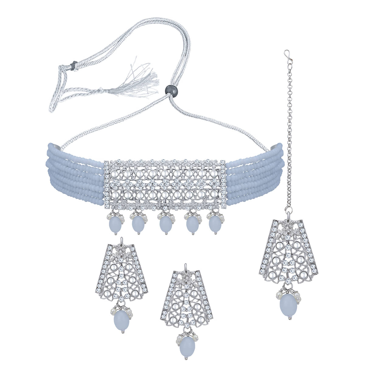     			Sukkhi Alloy Gray Traditional Necklaces Set Choker