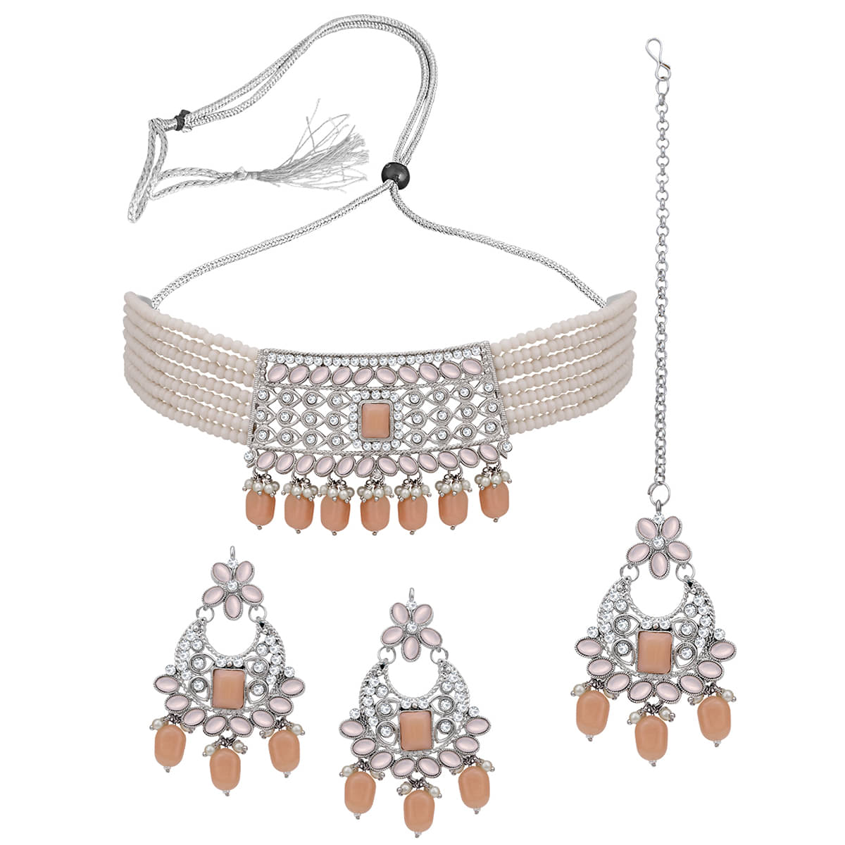    			Sukkhi Alloy Peach Traditional Necklaces Set Choker