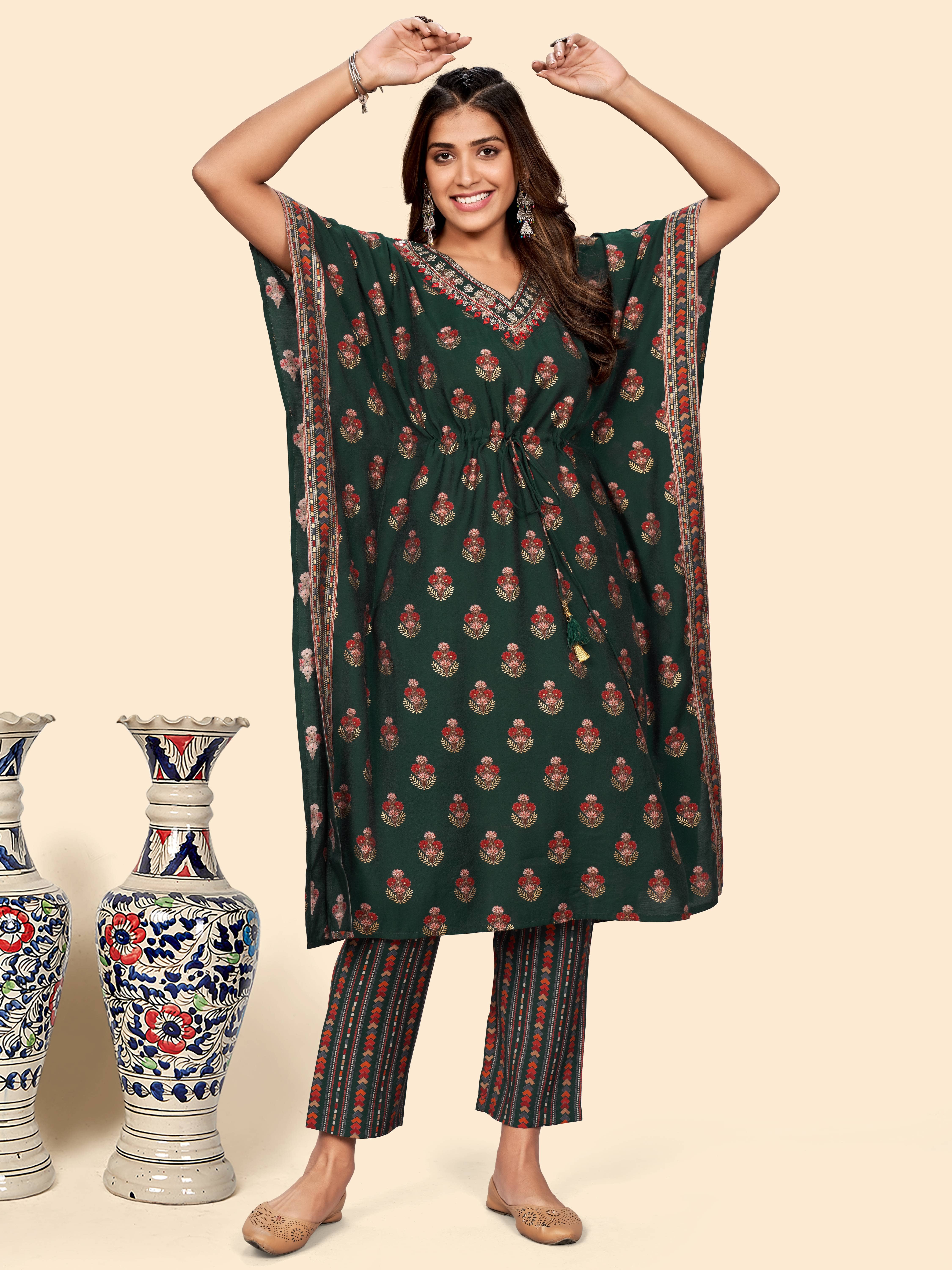 Vbuyz Art Silk Kurti With Pants - Stitched Suit Single
