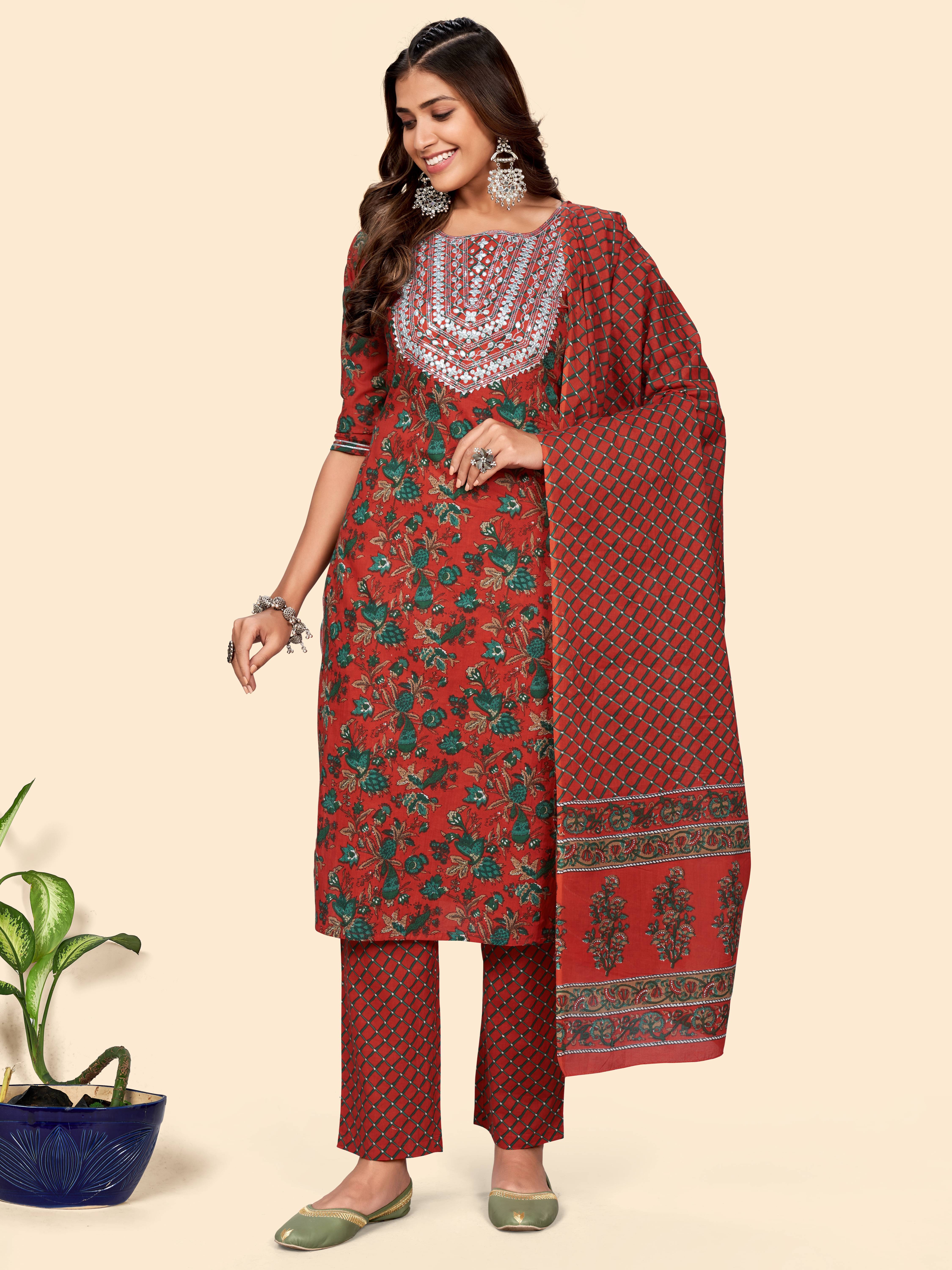 Vbuyz Cotton Kurti With Pants - Stitched Suit Single     			Vbuyz Cotton Kurti With Pants - Stitched Suit Single
