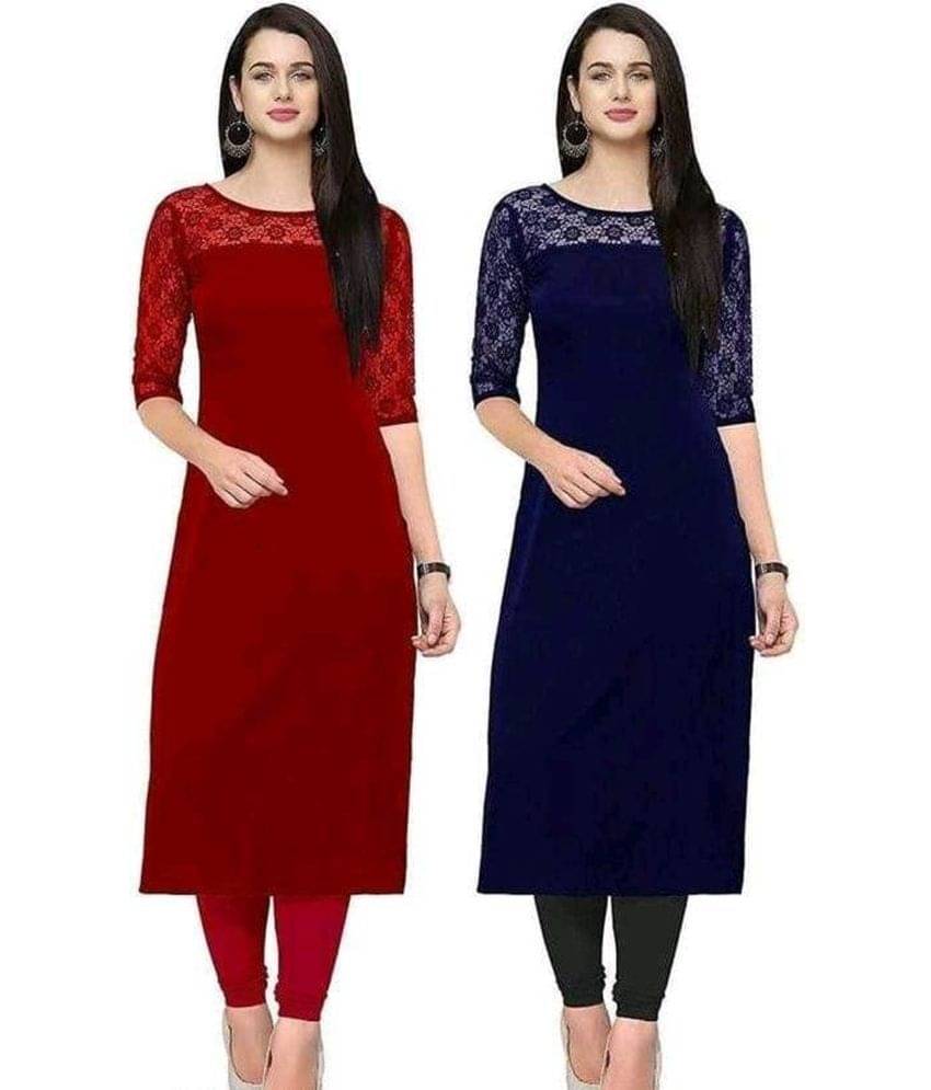 BHAGYASHRAY Red Crepe Straight Kurti - Pack of 2 BHAGYASHRAY Red Crepe Straight Kurti - Pack of 2