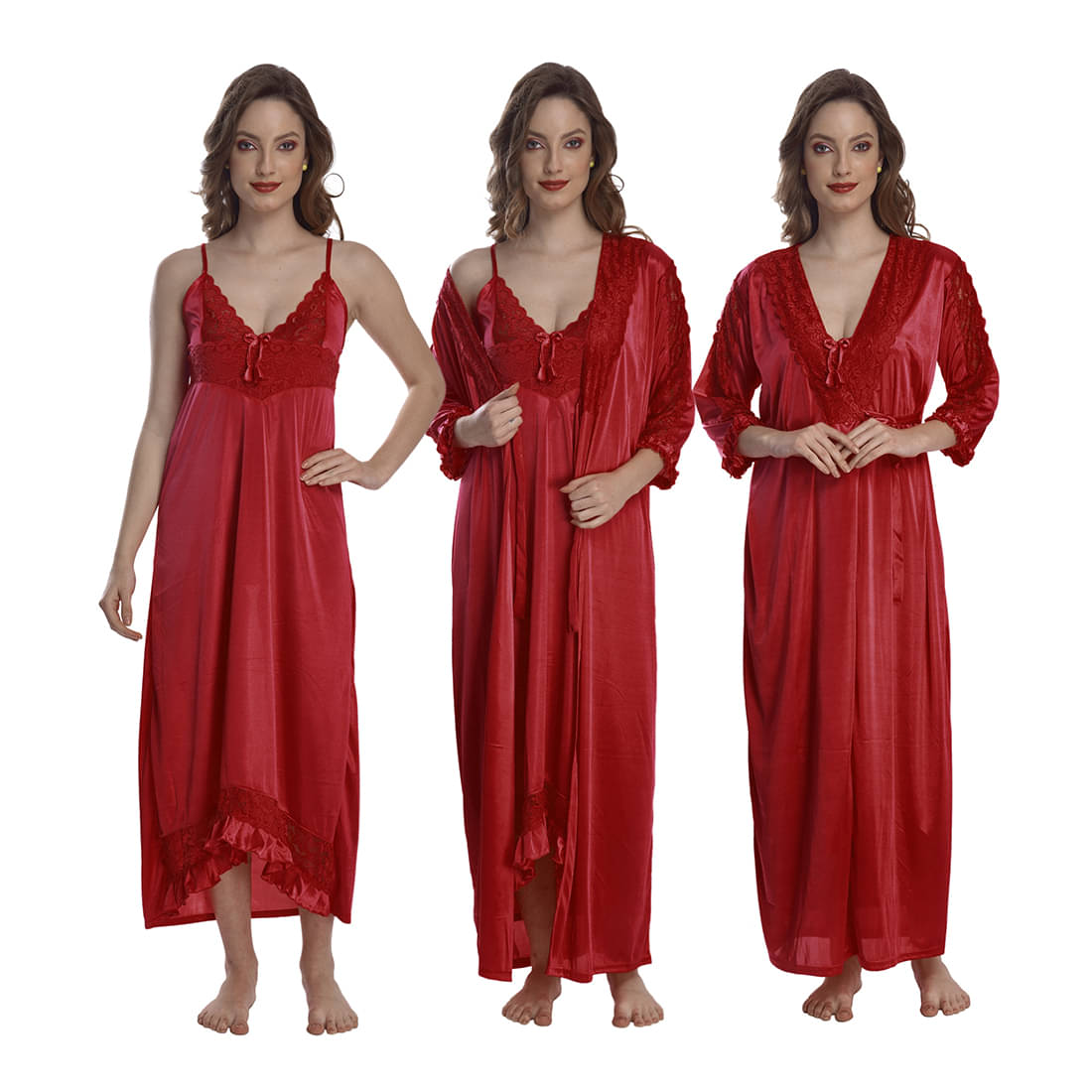     			Gutthi Satin Nighty & Night Gowns - Pink Pack of 2
