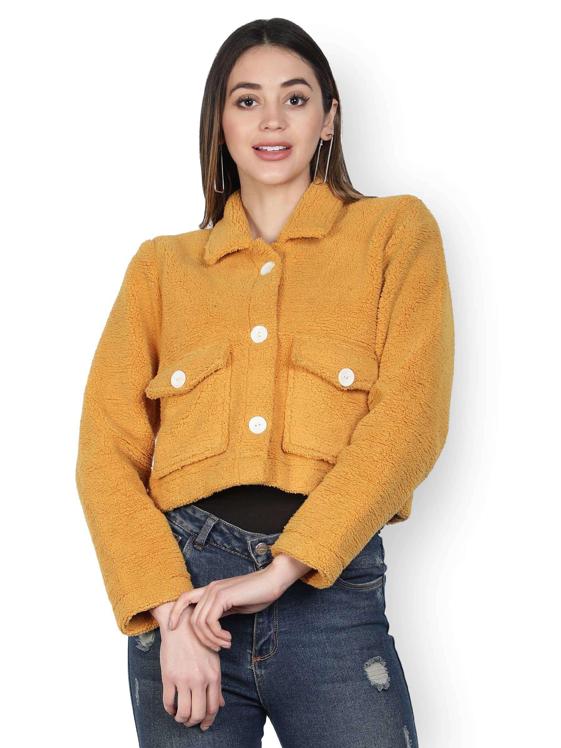 NUEVOSDAMAS Polyester Blend Yellow Jackets Single - Jackets & Coats | Buy online on ZillyBuy