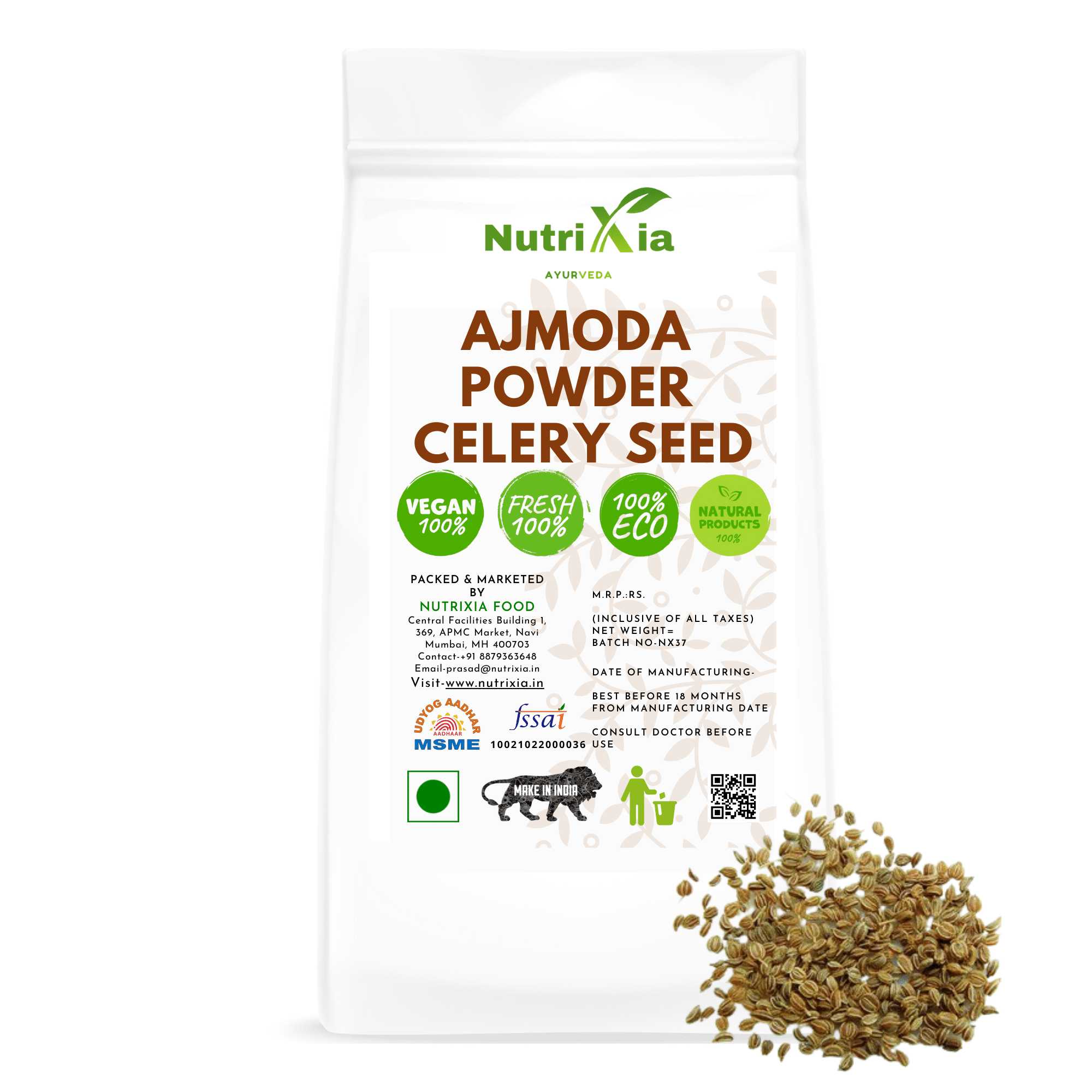     			Nutrixia Food Ajmoda Powder-Ajmod Beej - Celery Seeds - Tukhme Karafs Powder 480 gm