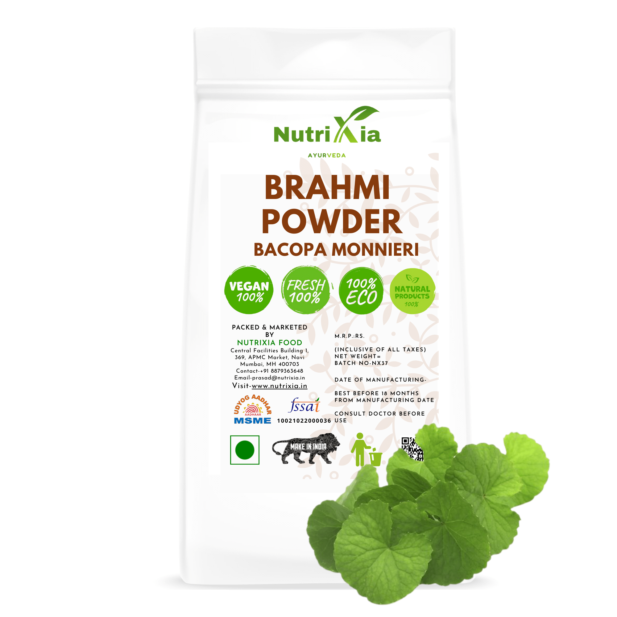 Nutrixia Food Brahmi Powder -Bacopa monnieri Powder 50 gm Nutrixia Food Brahmi Powder -Bacopa monnieri Powder 50 gm