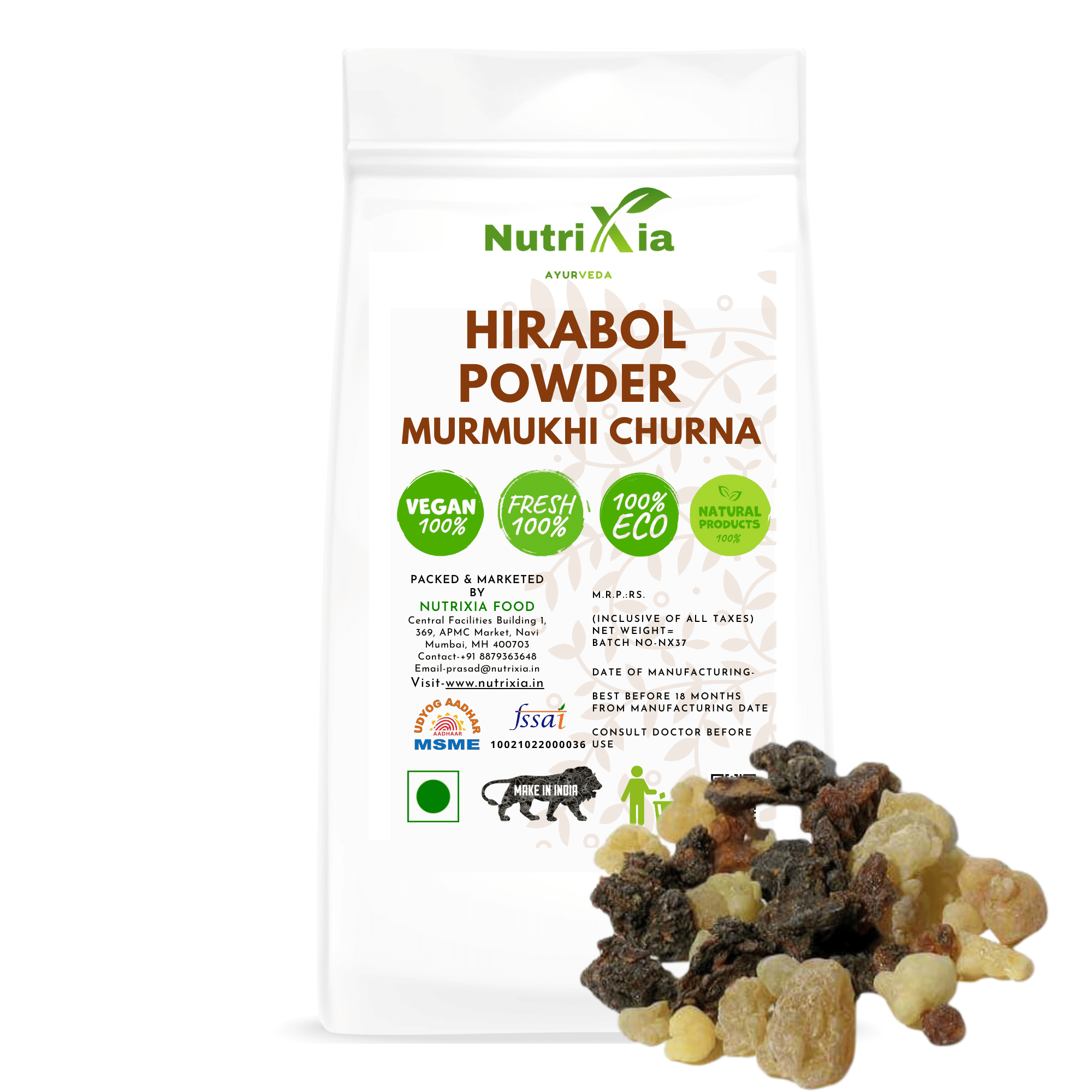     			Nutrixia Food  Hirabol Powder - Murmukhi Churna- Mur Makki - Commiphora Myrrha Nees Powder 250 gm
