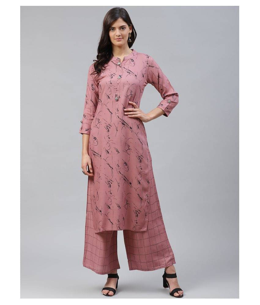     			HIGHLIGHT FASHION EXPORT - Purple Straight Rayon Women's Stitched Salwar Suit ( Pack of 1 )