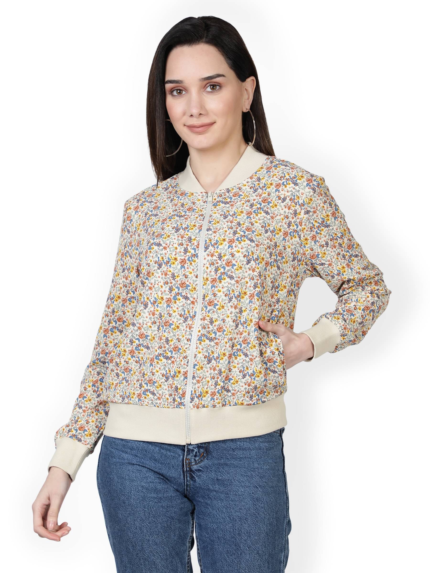     			NUEVOSDAMAS Polyester Blend Beige Bomber Jackets Single