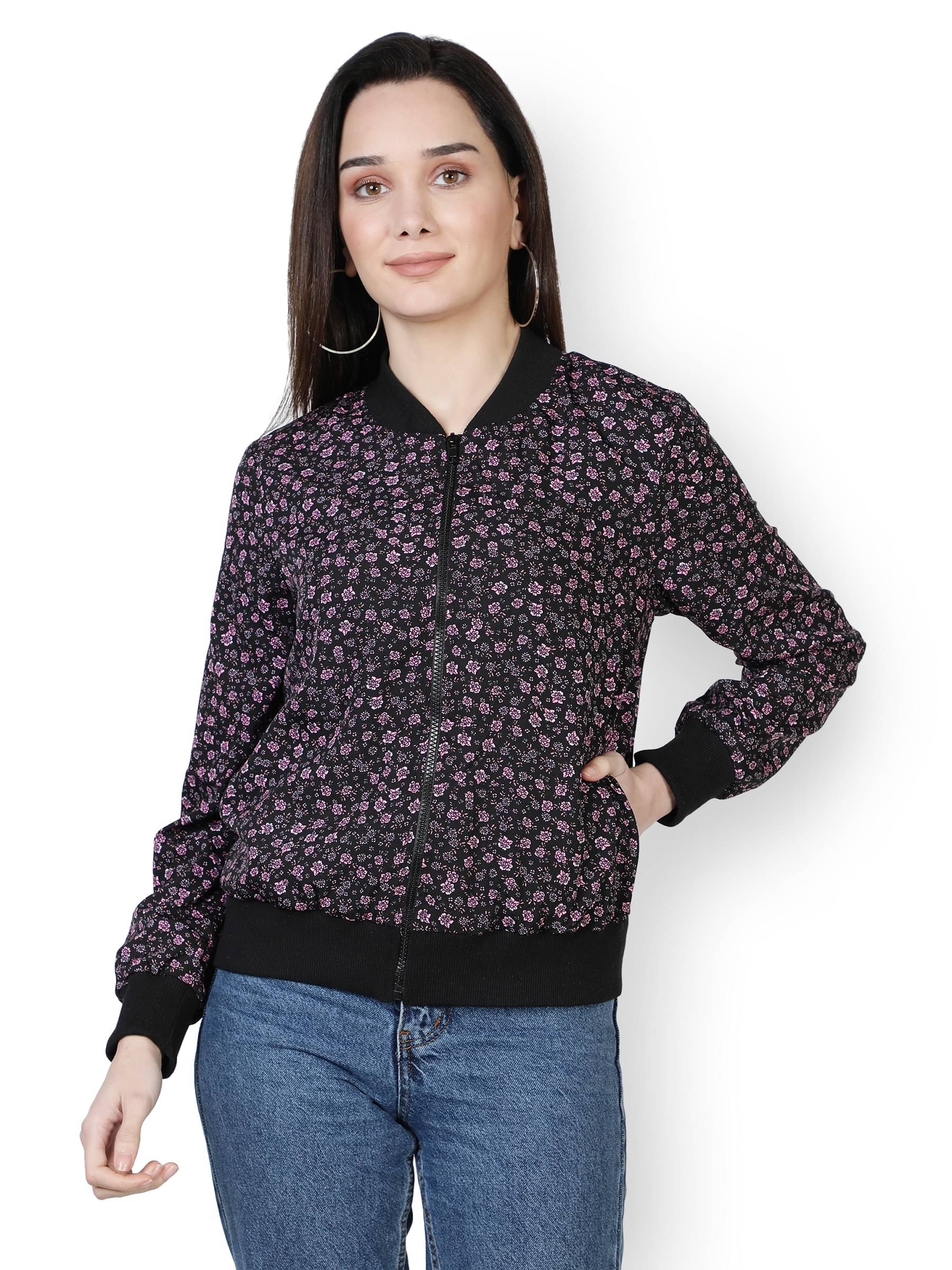     			NUEVOSDAMAS Polyester Blend Black Bomber Jackets Single