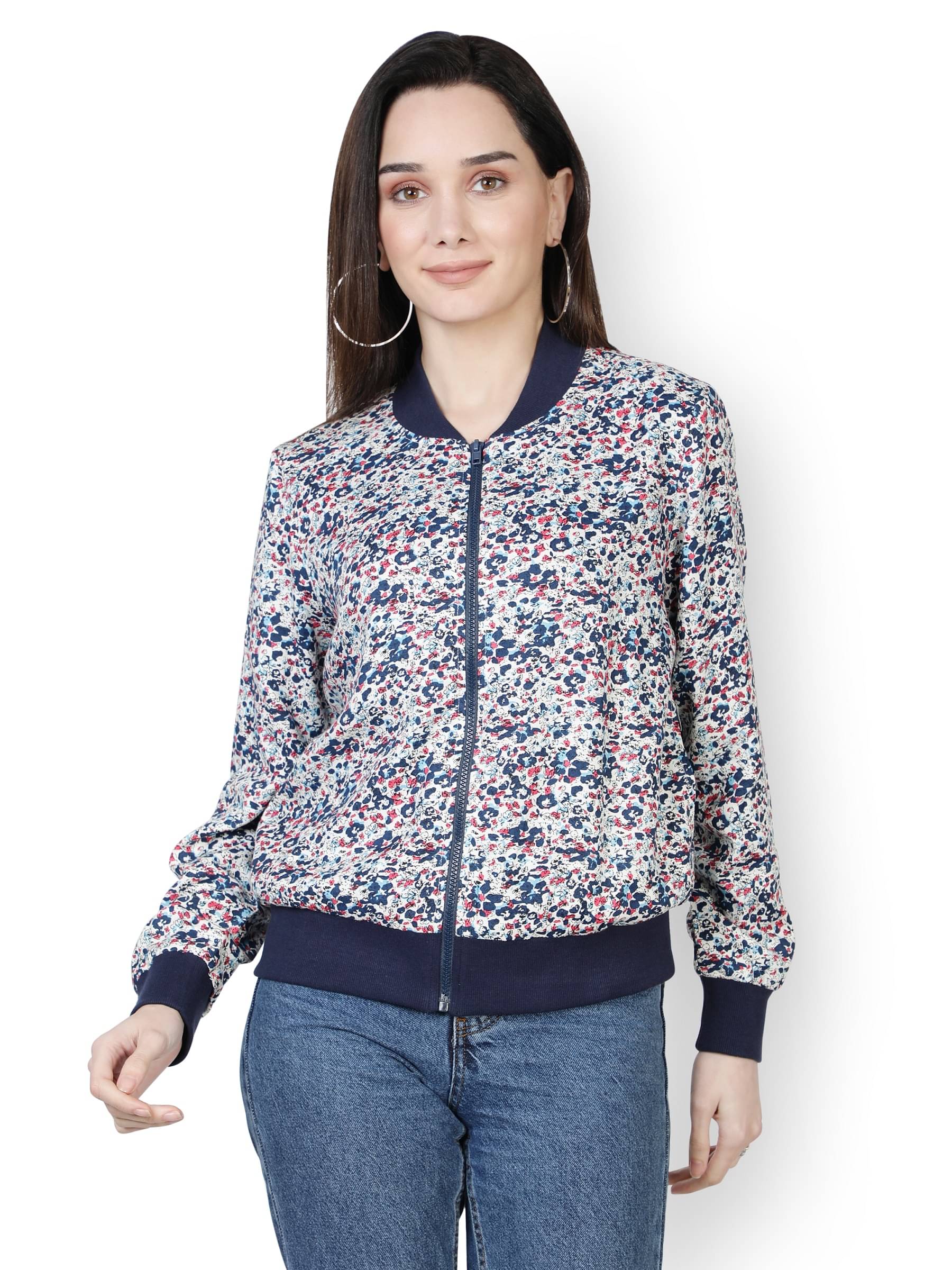     			NUEVOSDAMAS Polyester Blend Multi Color Bomber Jackets Single