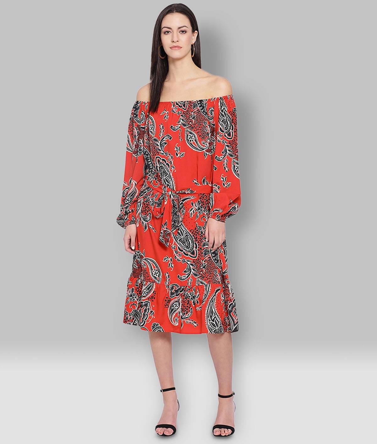 Oxolloxo Women Polyester Wrap Dress ( Red ) Oxolloxo Women Polyester Wrap Dress ( Red )