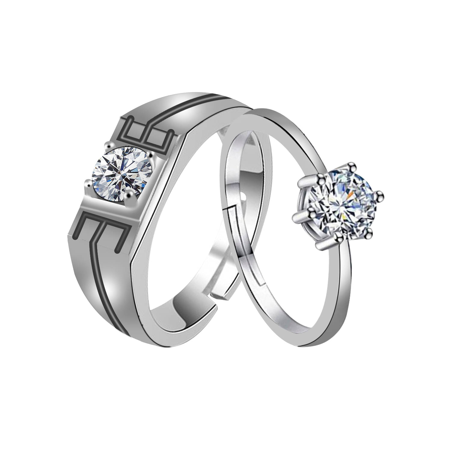     			Solitaire  Adjustable  Some One Speical  Couple Ring Set For Valentines Gift  Diamond Style  Silver Plated  Ring For Women And Men