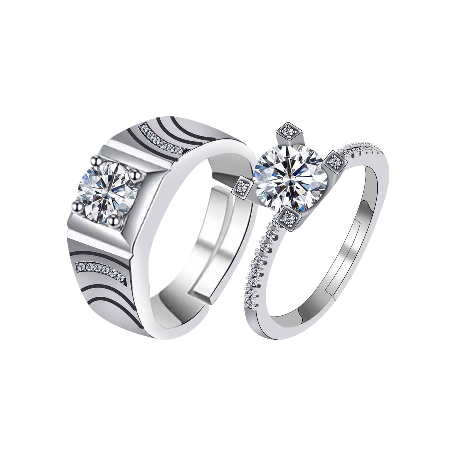 Solitaire Adjustable Speical Couple Ring Set Diamond Wedding Engagement Valentine Gift Silver Plated Ring For Women And Men Solitaire Adjustable Speical Couple Ring Set Diamond Wedding Engagement Valentine Gift Silver Plated Ring For Women And Men