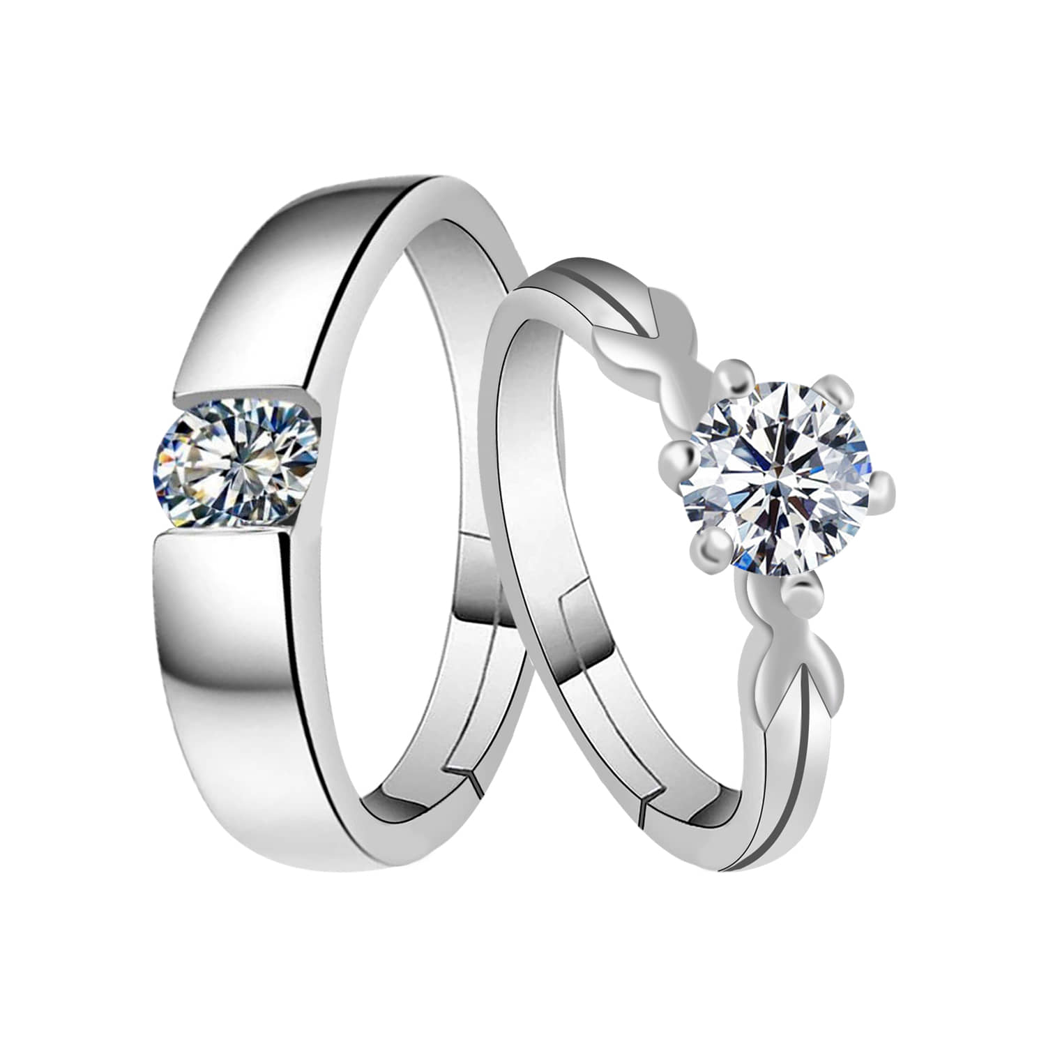Speical For Couple Ring Valentines Couples Gift Sets Diamond Ring  Silver Plated Adjustable Ring Set  Women And Men