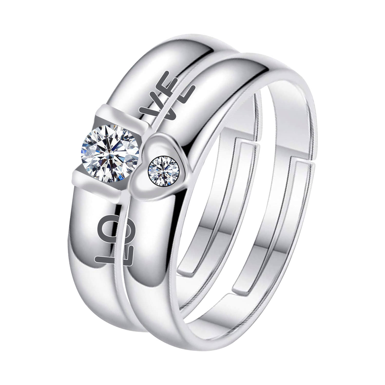 Speical For Couple Ring Valentines Adjustable  Lover Ring Set Silver Plated Couple Ring Women And Men