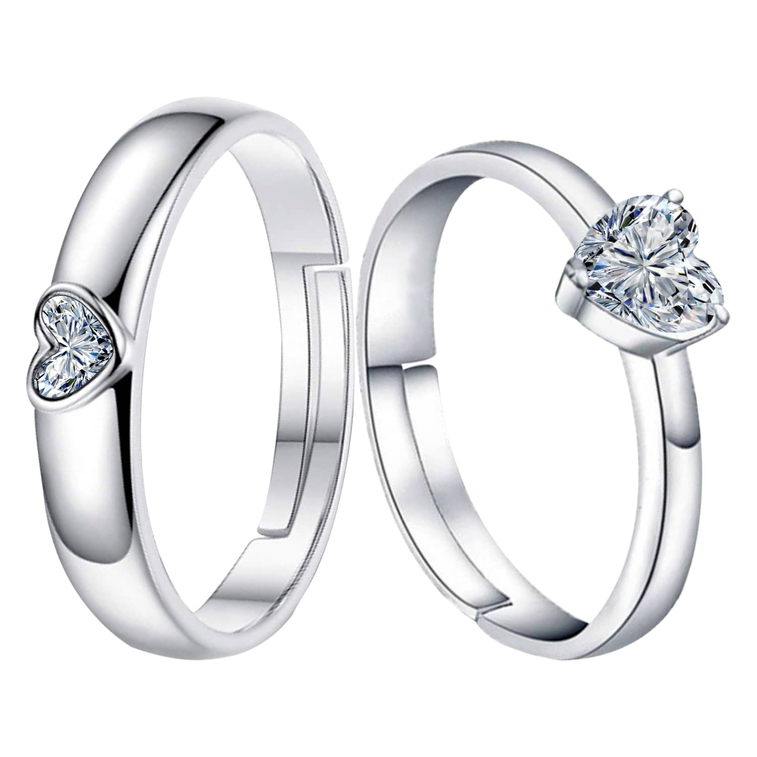Speical For Couple Ring Valentines Adjustable Diamond Heart Shape Lover Ring Set Silver Plated Couple Ring Women And Men