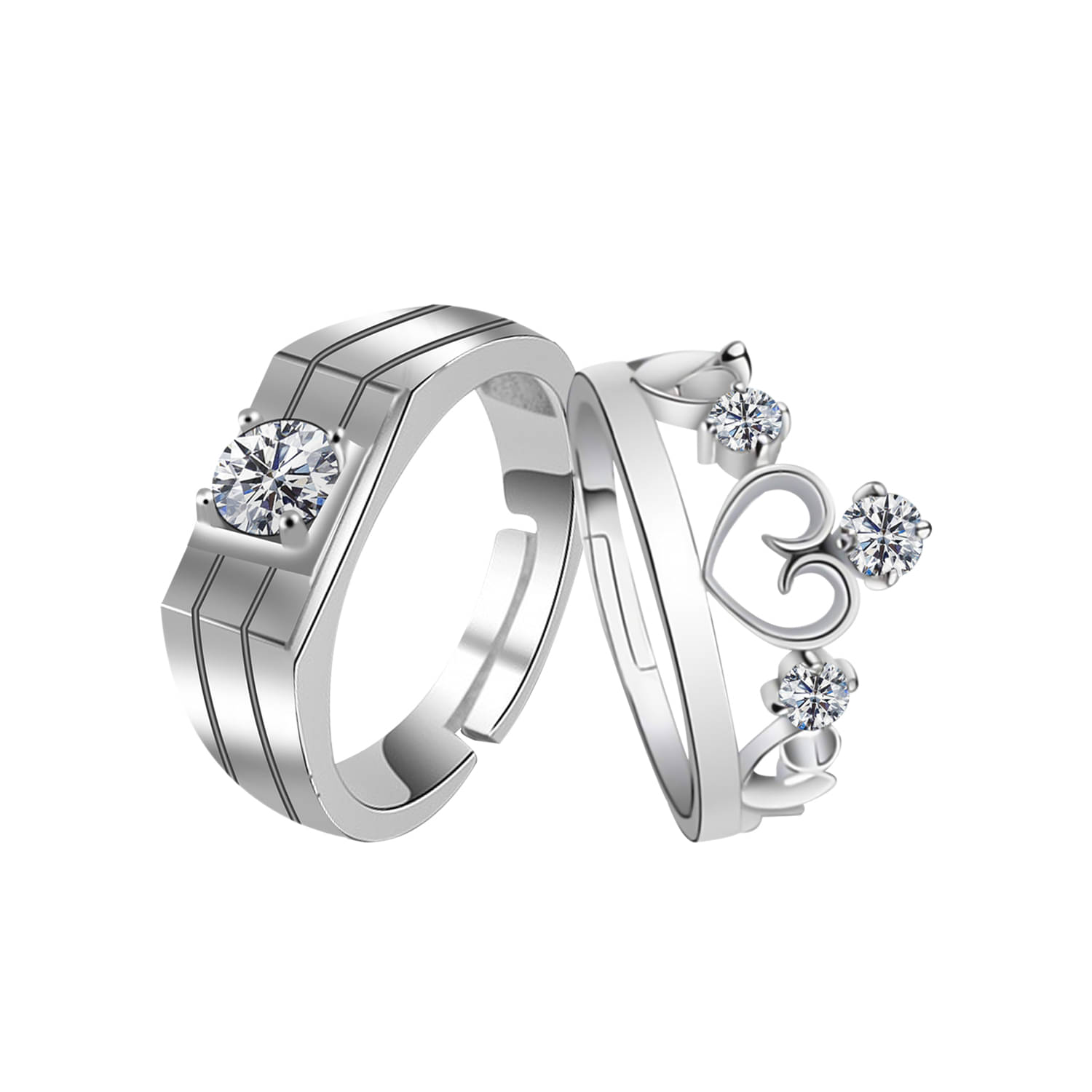 Speical Proposal Crystal Diamond Couple Ring Set Wedding Engagement Valentine Gift Adjustable Silver Plated Ring For Women And Men Speical Proposal Crystal Diamond Couple Ring Set Wedding Engagement Valentine Gift Adjustable Silver Plated Ring For Women And Men