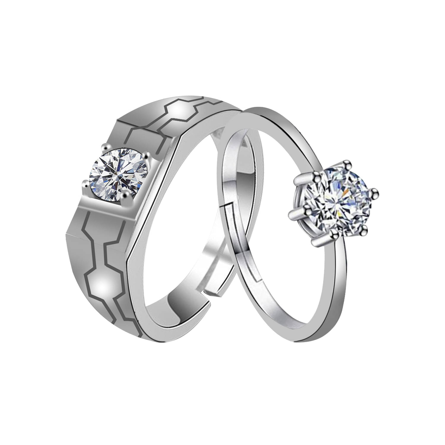 Speical Proposal Diamond Couple Ring Set Wedding Engagement Valentine Gift Adjustable Silver Plated Ring For Women And Men Speical Proposal Diamond Couple Ring Set Wedding Engagement Valentine Gift Adjustable Silver Plated Ring For Women And Men