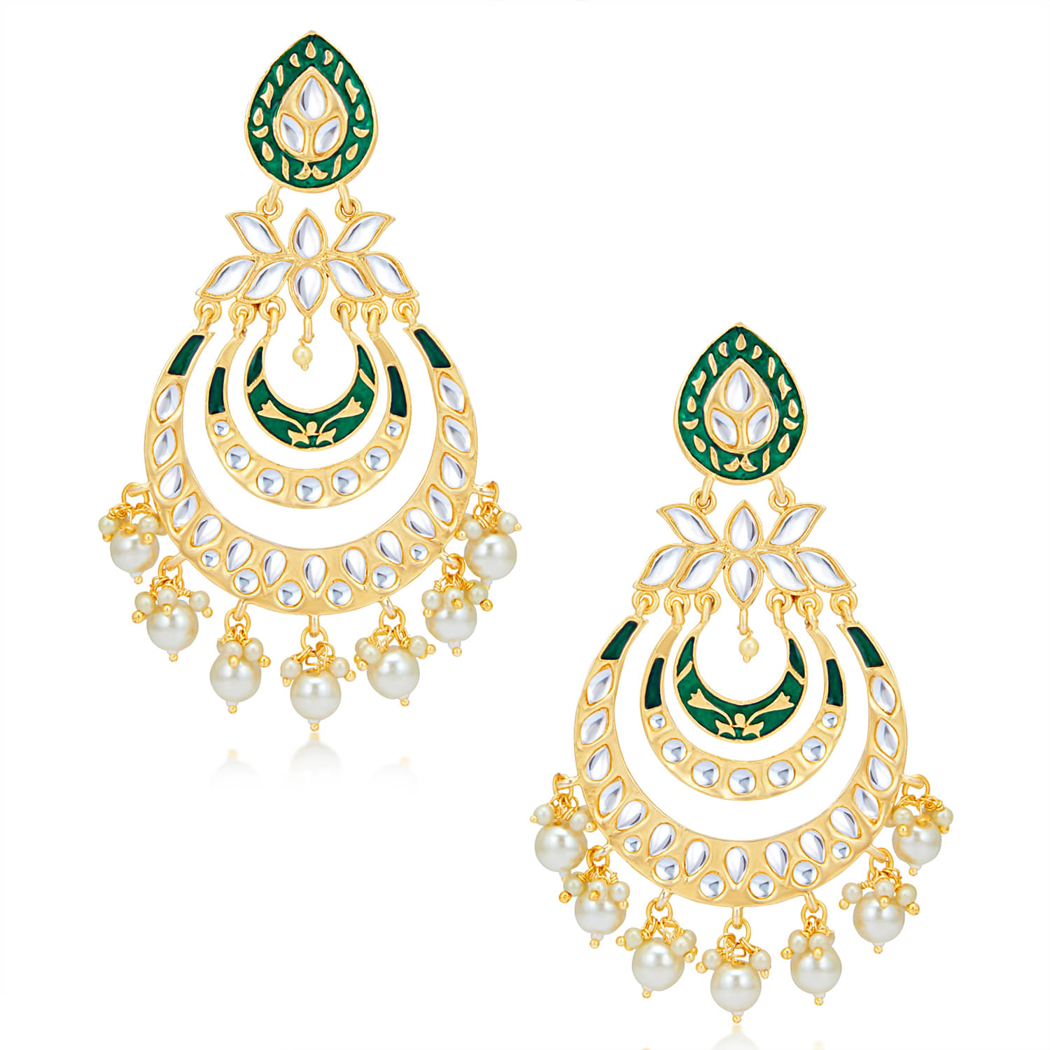     			Sukkhi Dazzling Kundan Gold Plated Meenakari Chandelier Earring Set for Women