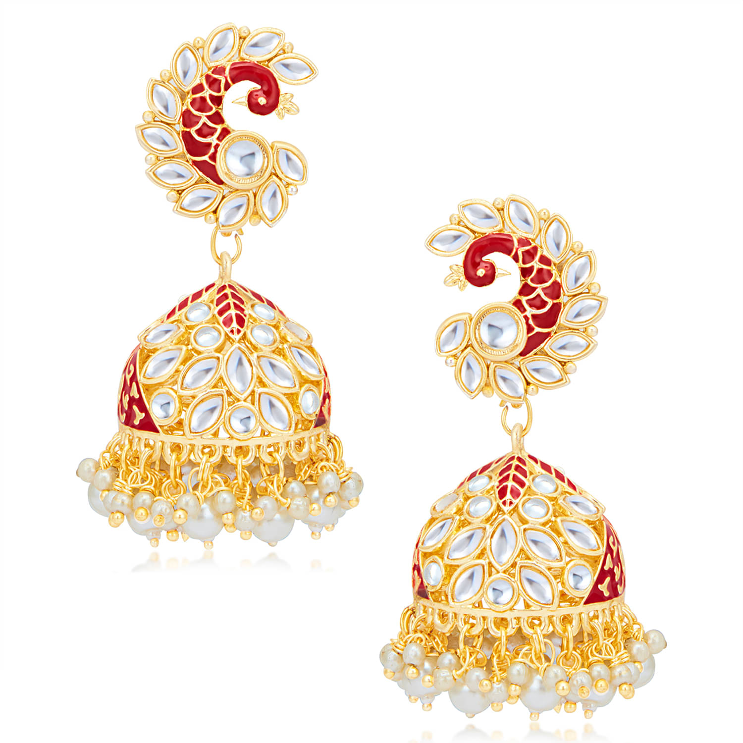     			Sukkhi Elegant Kundan Gold Plated Meenakari Jumki Earring Set for Women