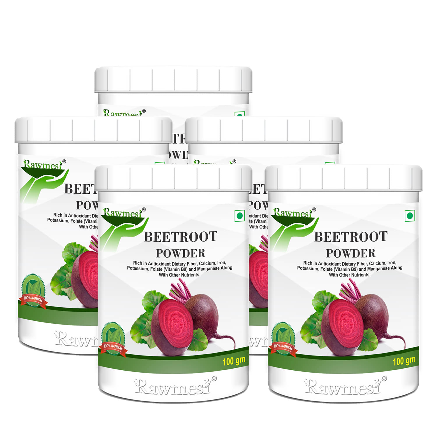     			rawmest Pure Ayurvedic Beetroot Powder| High Source Of Dietary Fiber| High In Calcium 500 gm Multivitamins Powder Pack of 5